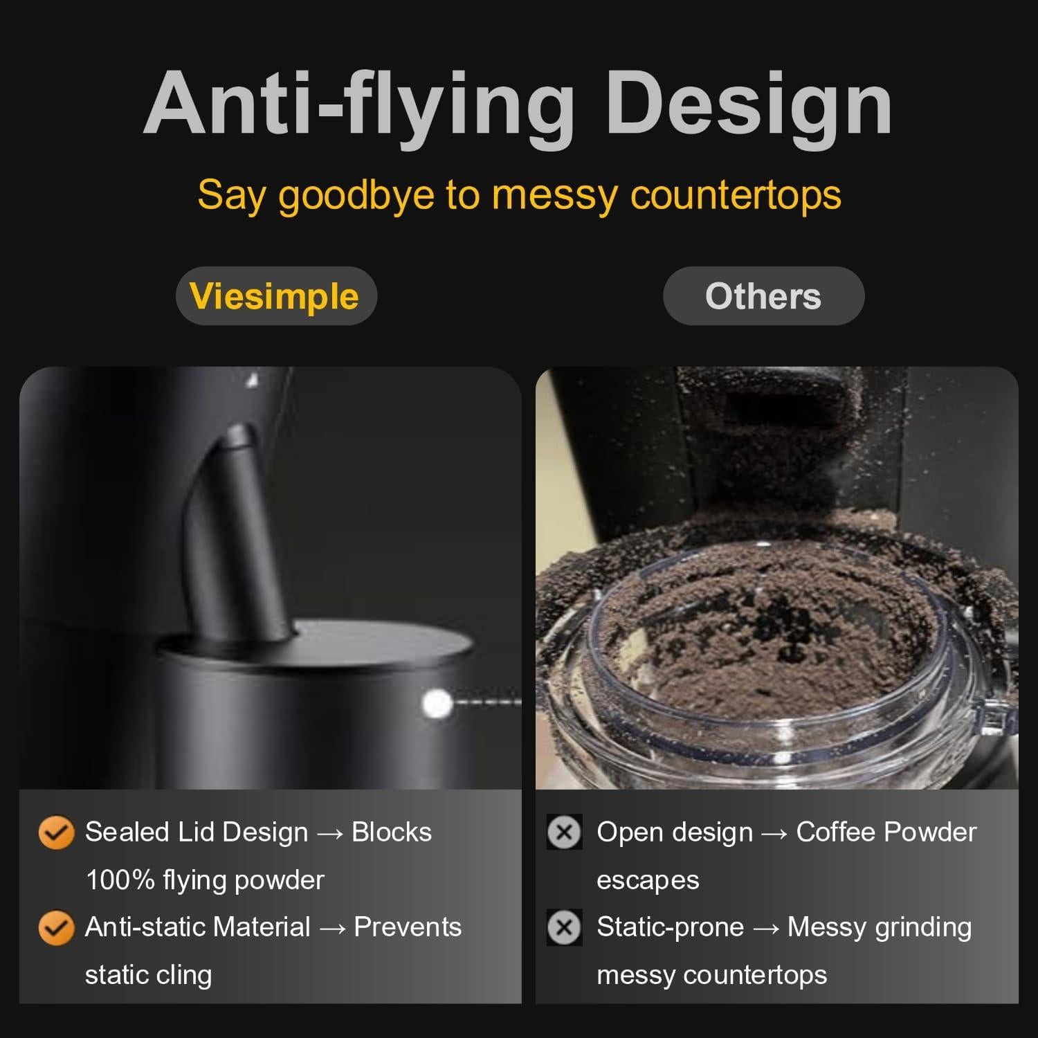 Molino de café eléctrico Viesimple Gen 4, 2.52 kg, diseño antiestático