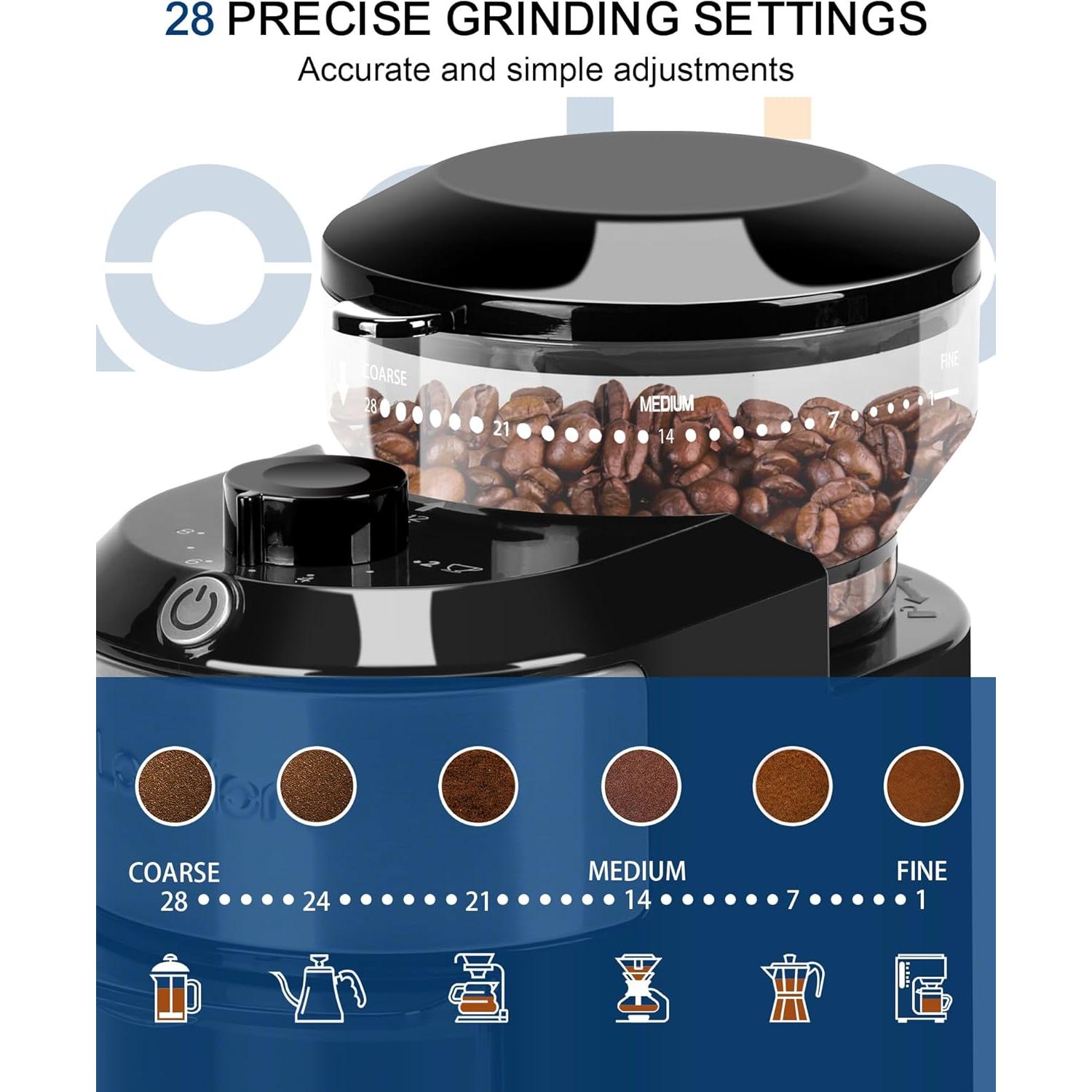 Molino de Café Burr Eléctrico Lonkion 28 Ajustes 12 Tazas