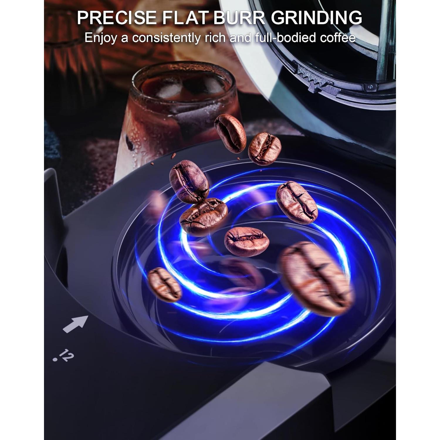 Molino de Café Burr Eléctrico Lonkion 28 Ajustes 12 Tazas