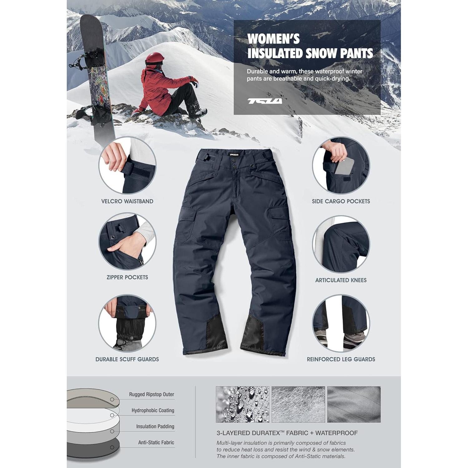 Pantalones de Nieve TSLA para Mujeres Aislados Impermeables