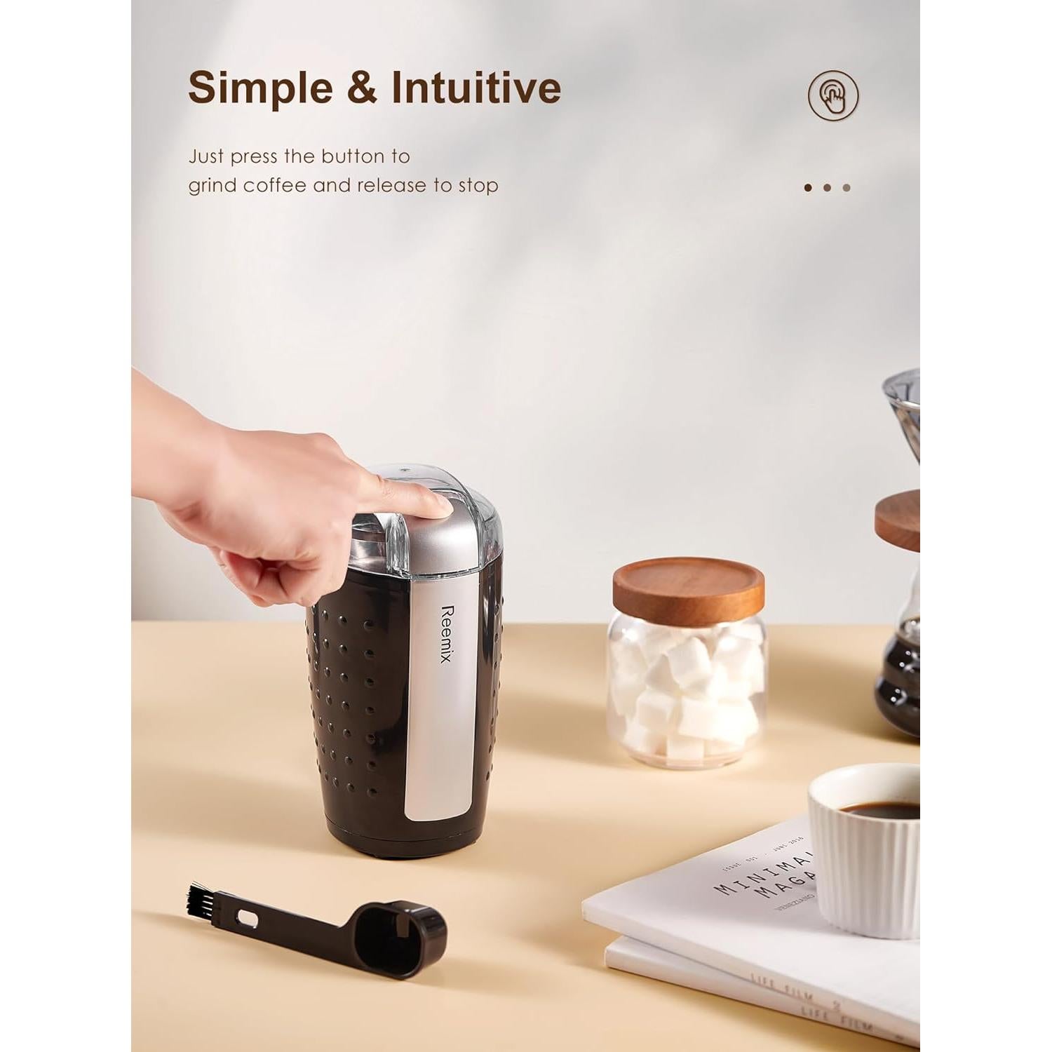 Molino de Café Eléctrico Reemix 100g Acero Inoxidable Negro