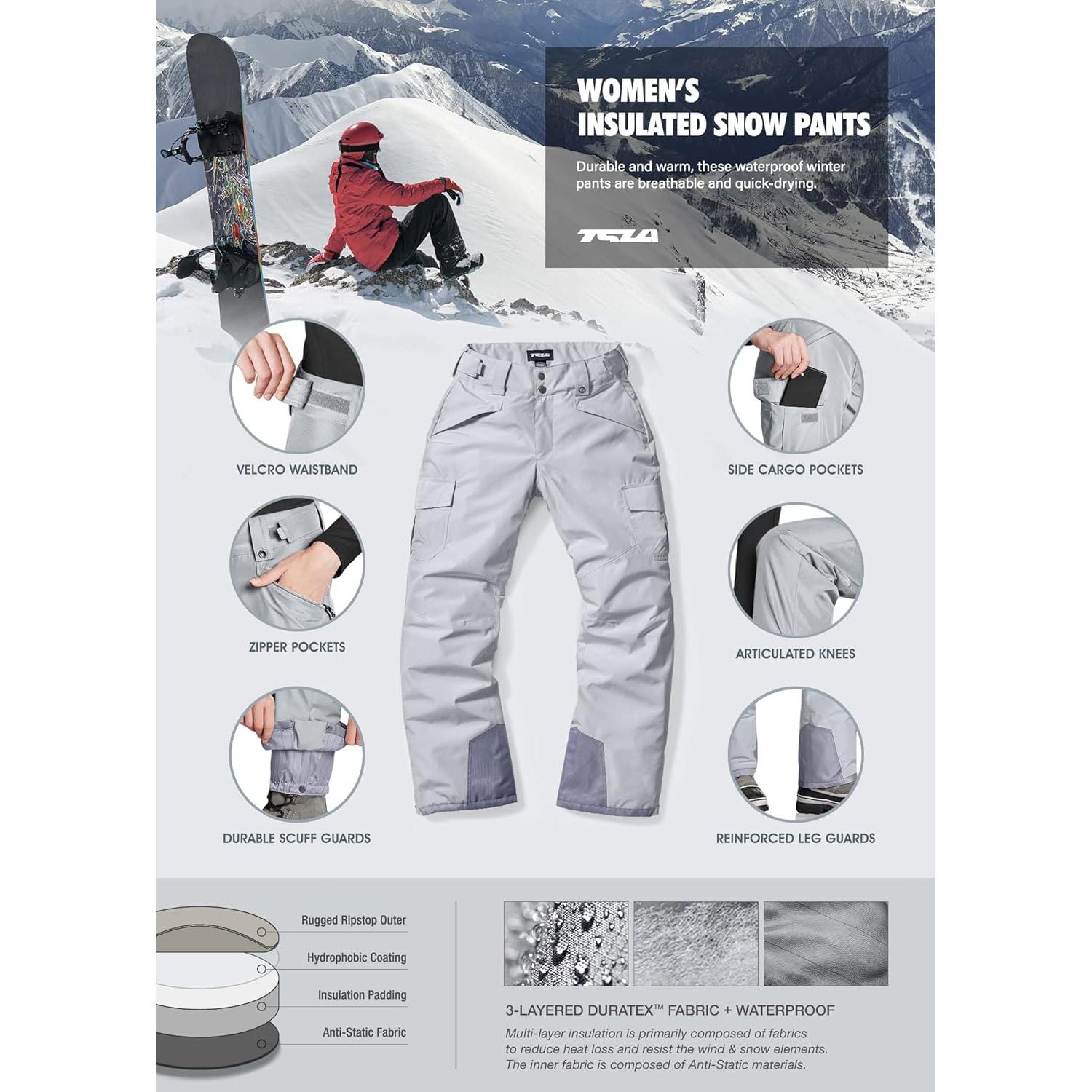 Pantalones de Nieve TSLA para Mujeres Aislados Impermeables