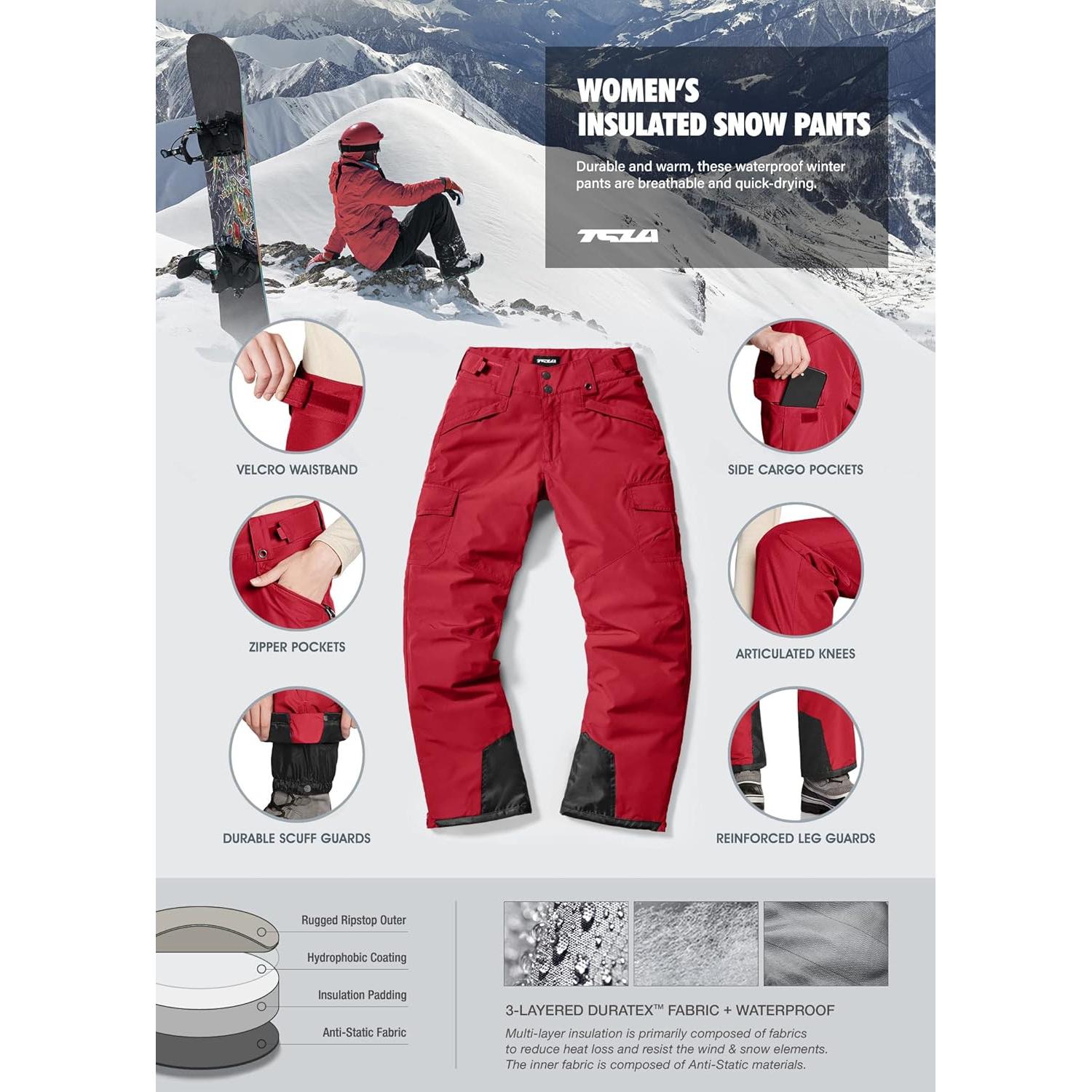 Pantalones de Nieve TSLA para Mujeres Medianos Rojos