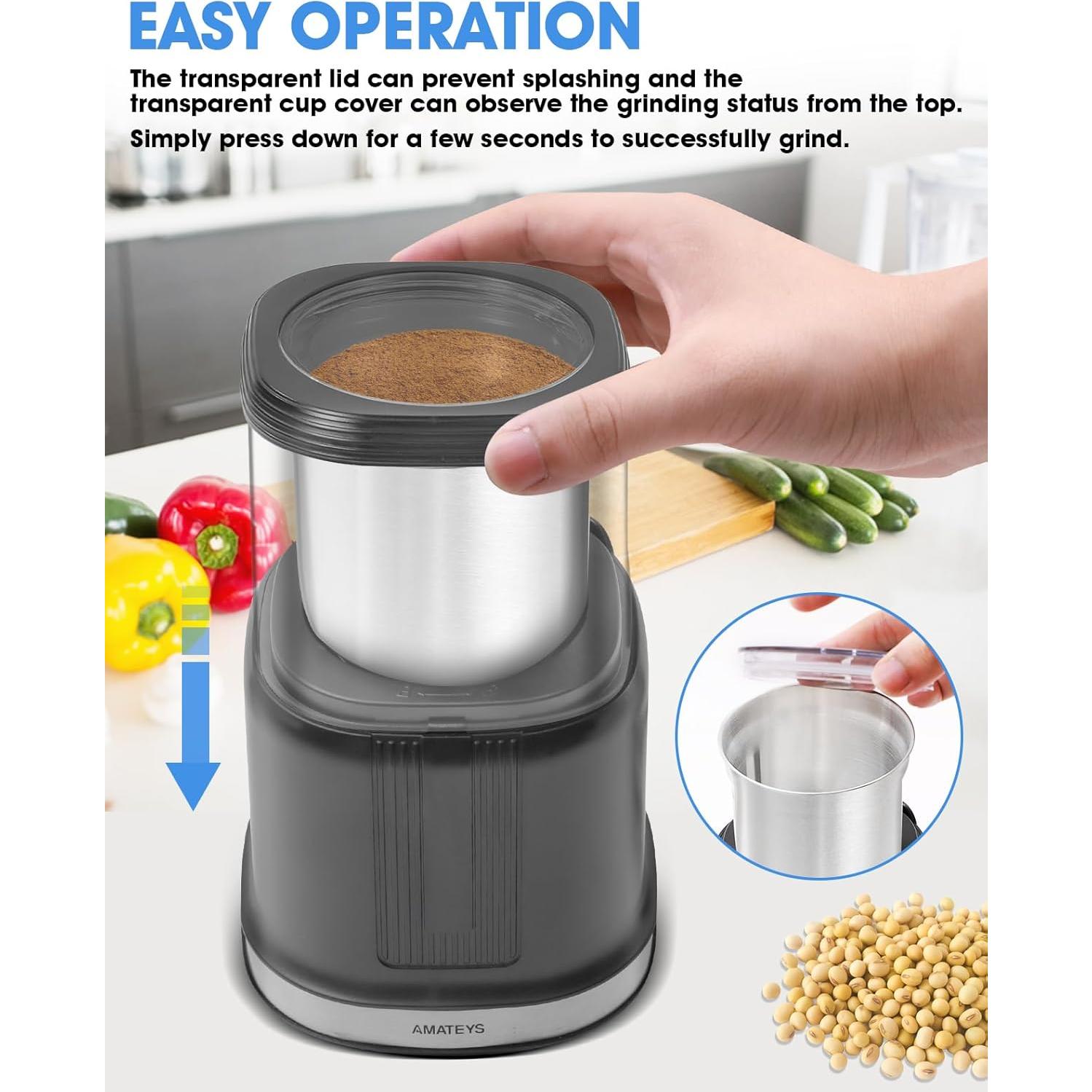 Molino de Café Eléctrico Amateys 250W Acero Inoxidable 75g