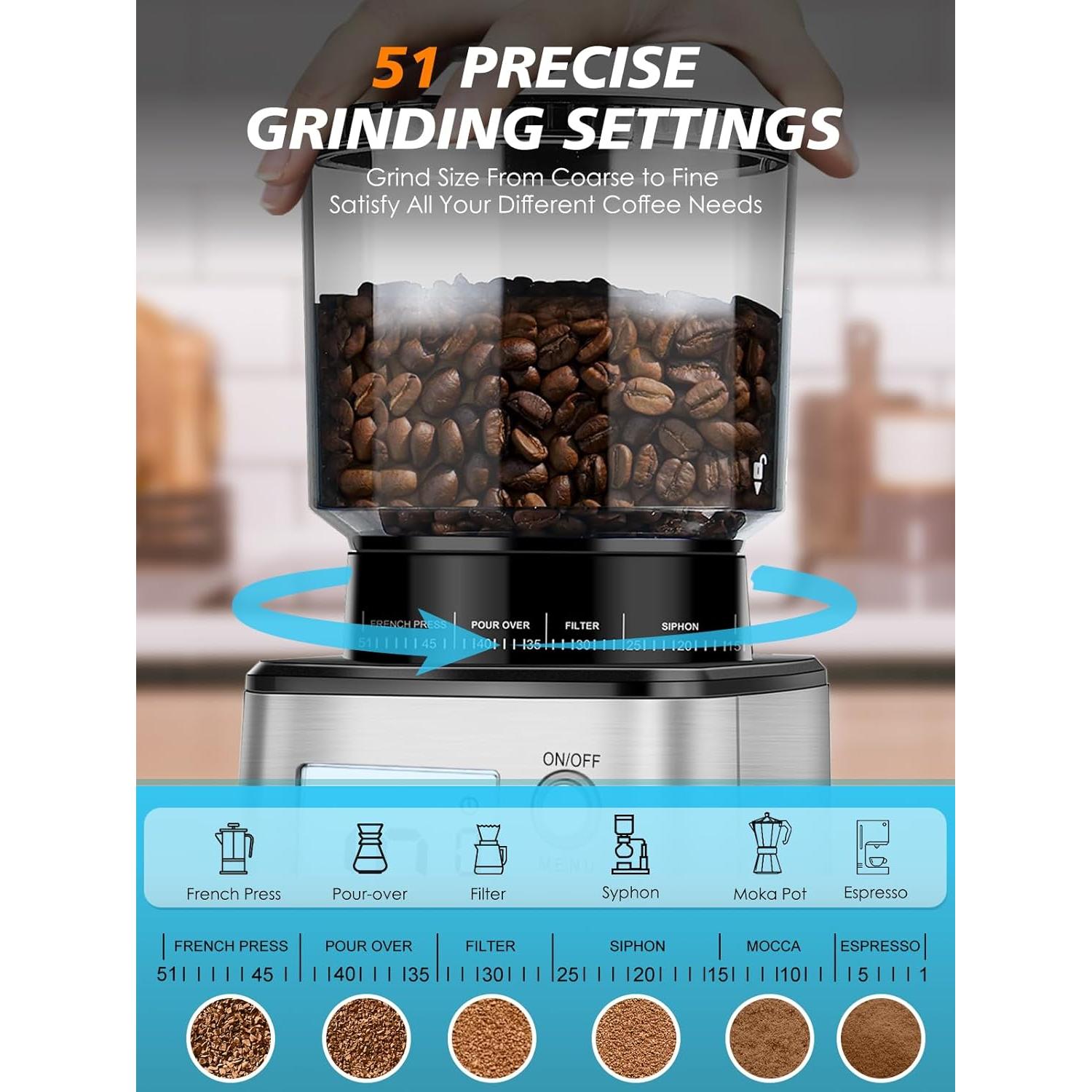 Molino de Café Eléctrico Homtone NK-0726 275g 51mm