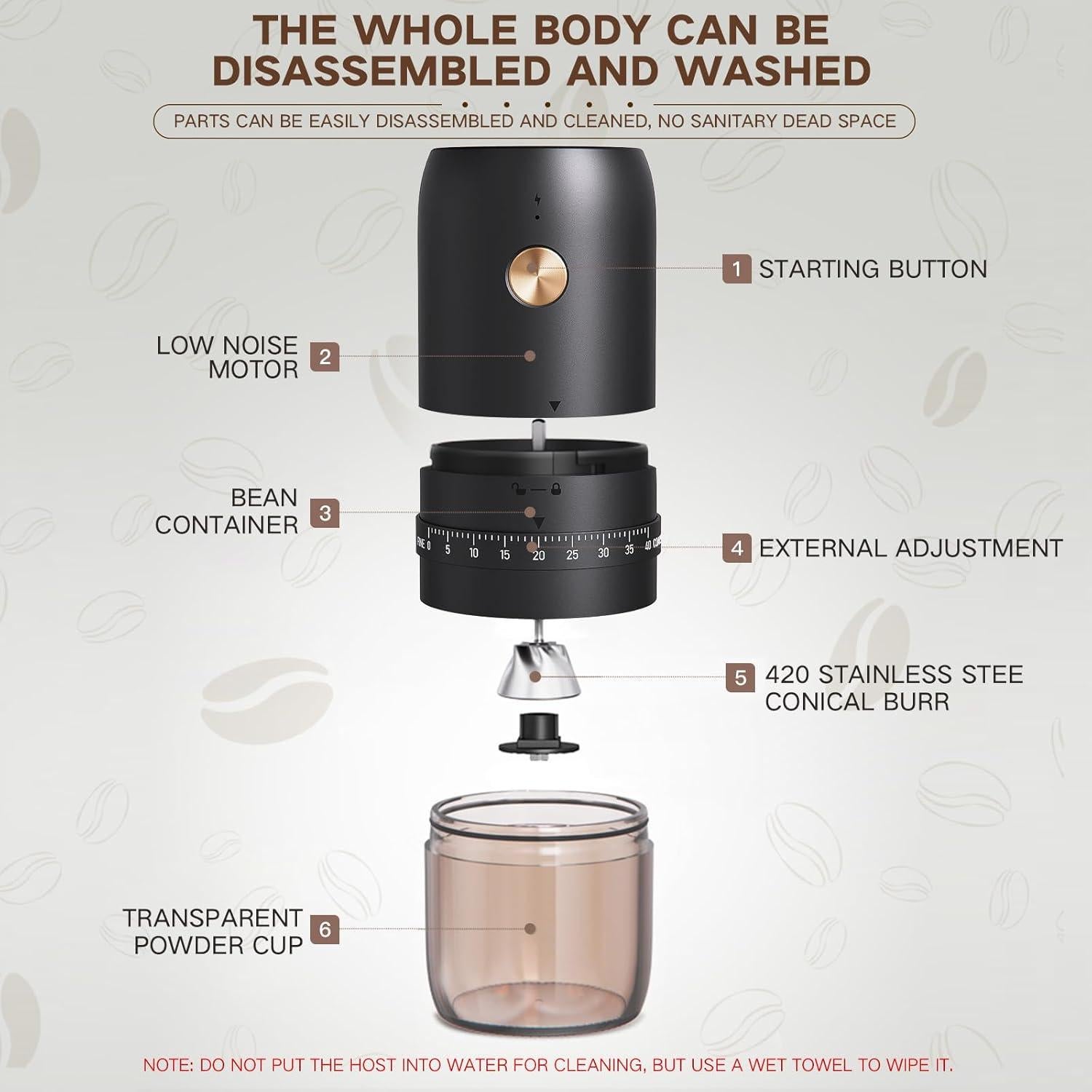 Molino de Café Eléctrico Portátil RealPero RPT-K-06 40 Niveles