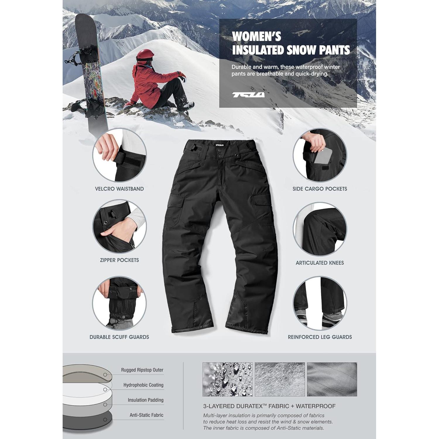 Pantalones de Nieve TSLA para Mujeres, Aislados y Impermeables