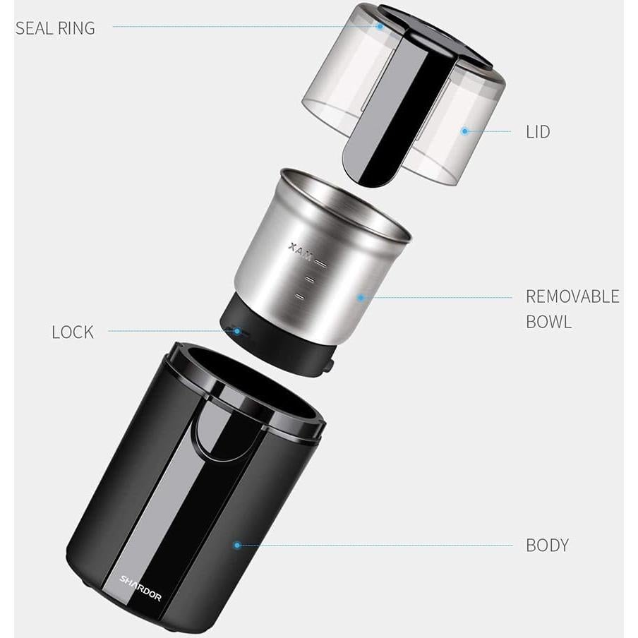 Molino de Café Eléctrico SHARDOR CG-618, Acero Inoxidable, 200W