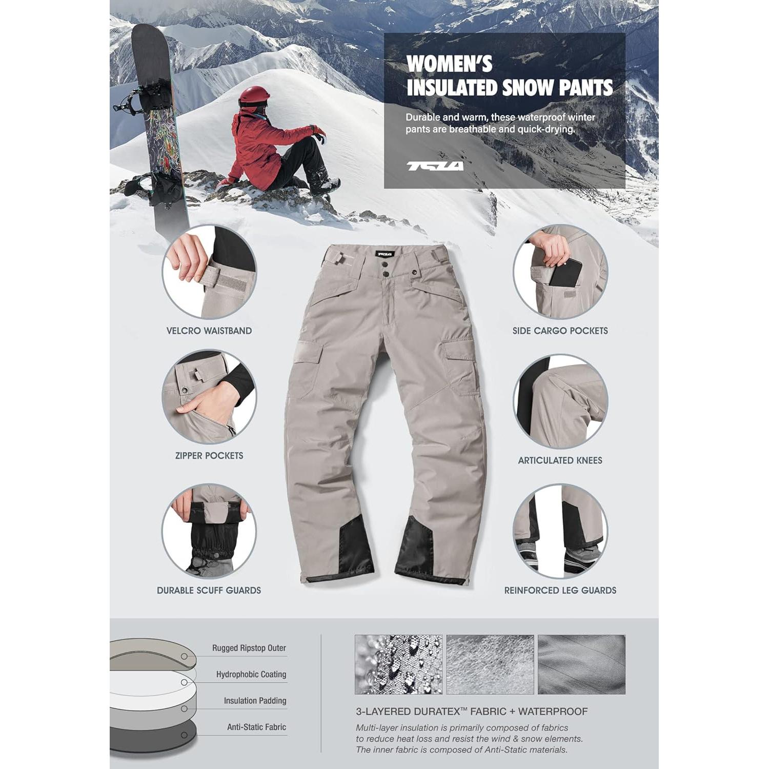 Pantalones de Nieve TSLA para Mujeres Medianos Beige