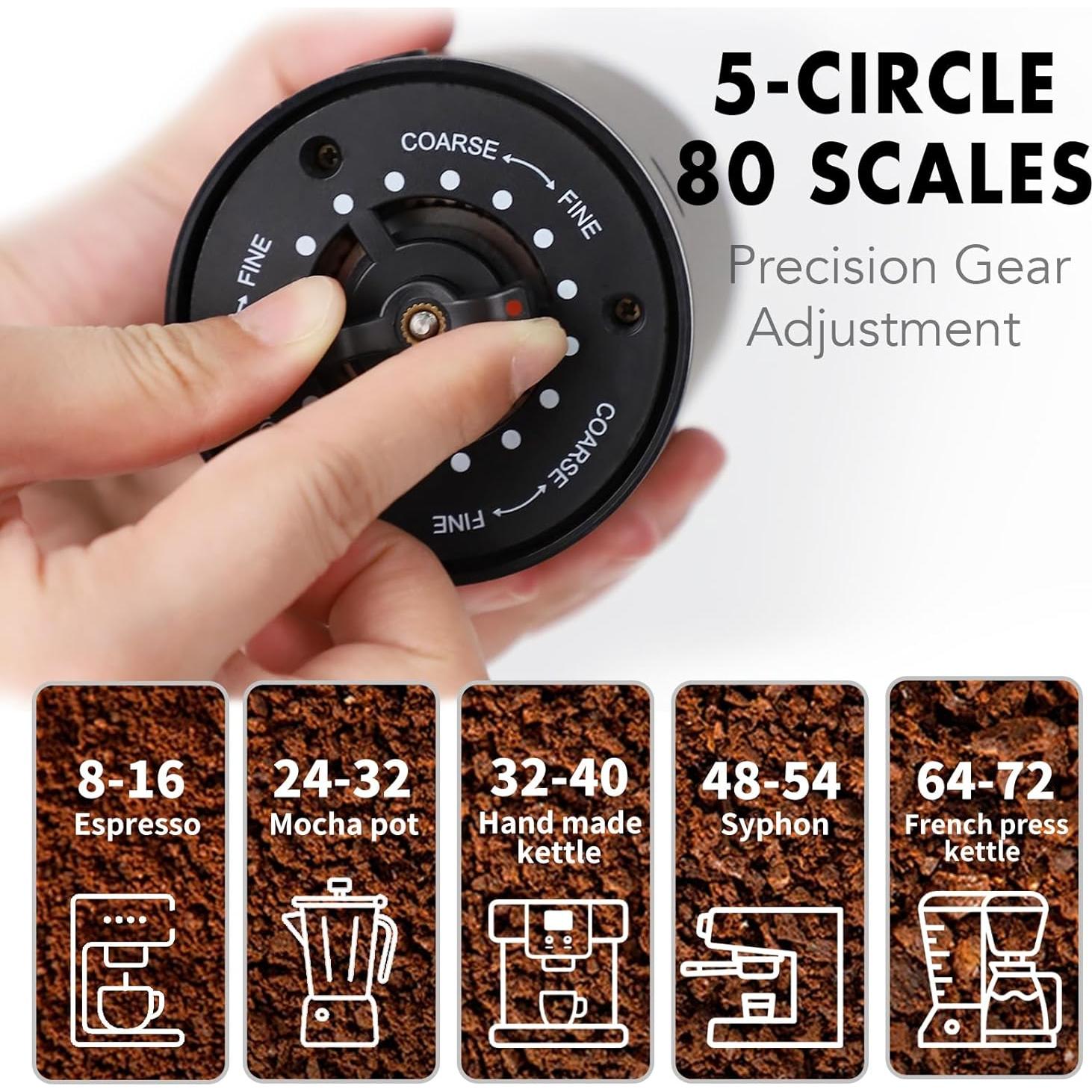 Molino de café eléctrico portátil Ludkim ECG03 80 configuraciones