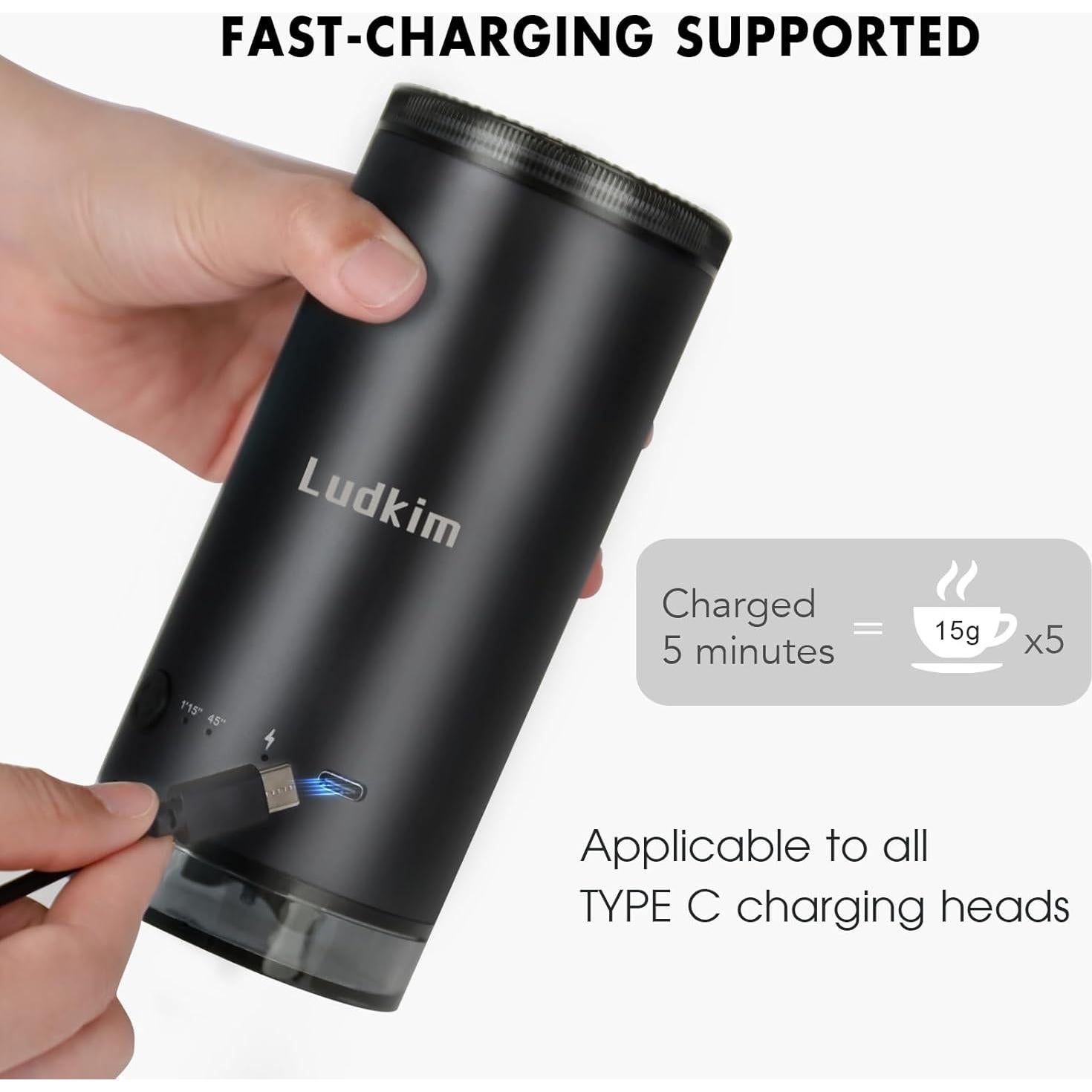 Molino de café eléctrico portátil Ludkim ECG03 80 configuraciones