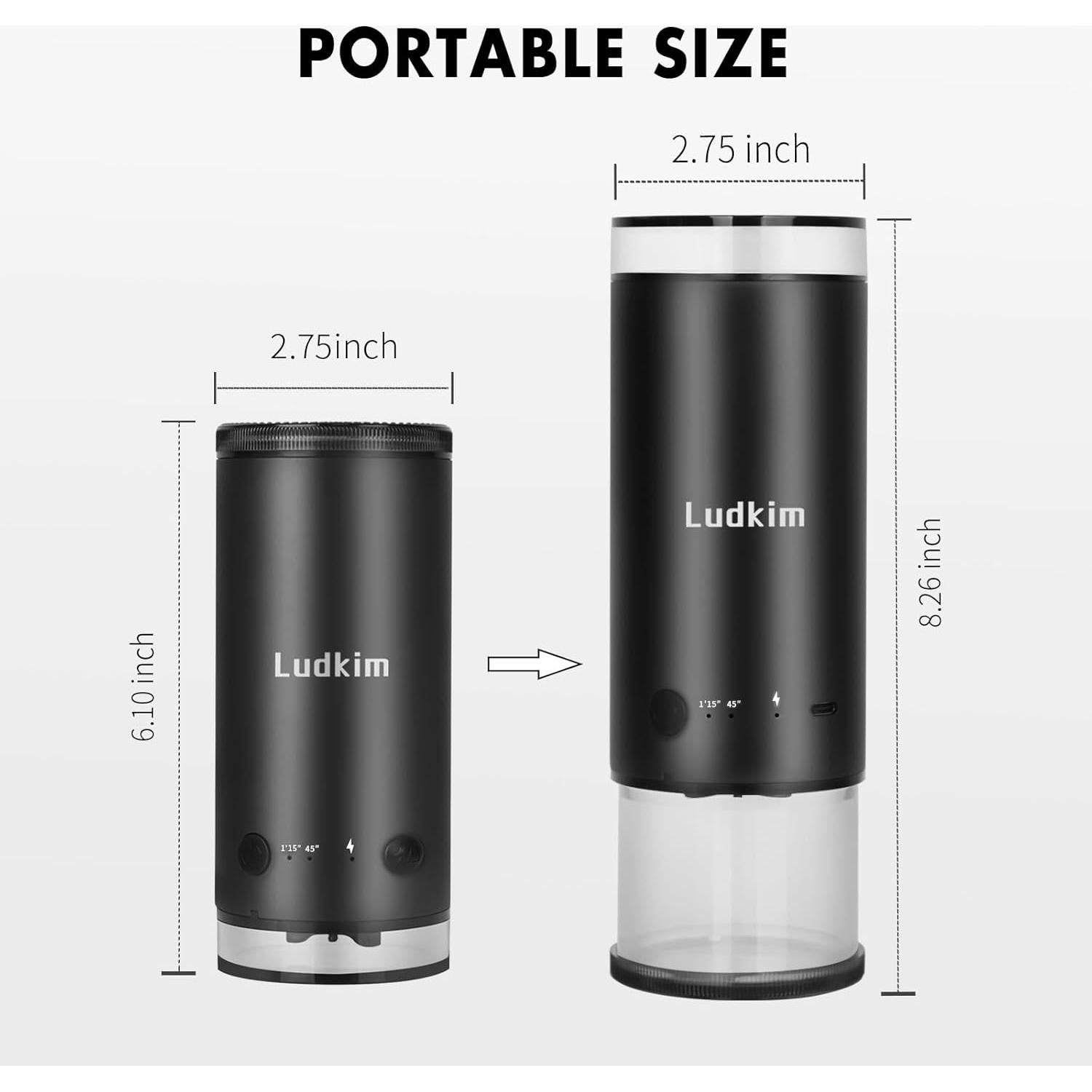 Molino de café eléctrico portátil Ludkim ECG03 80 configuraciones
