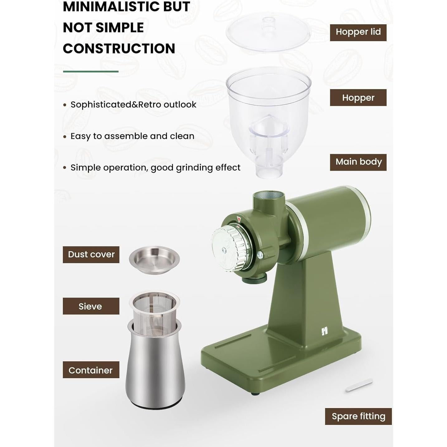 Molinillo de Café Eléctrico Huanyu 250g 200W Verde Profesional