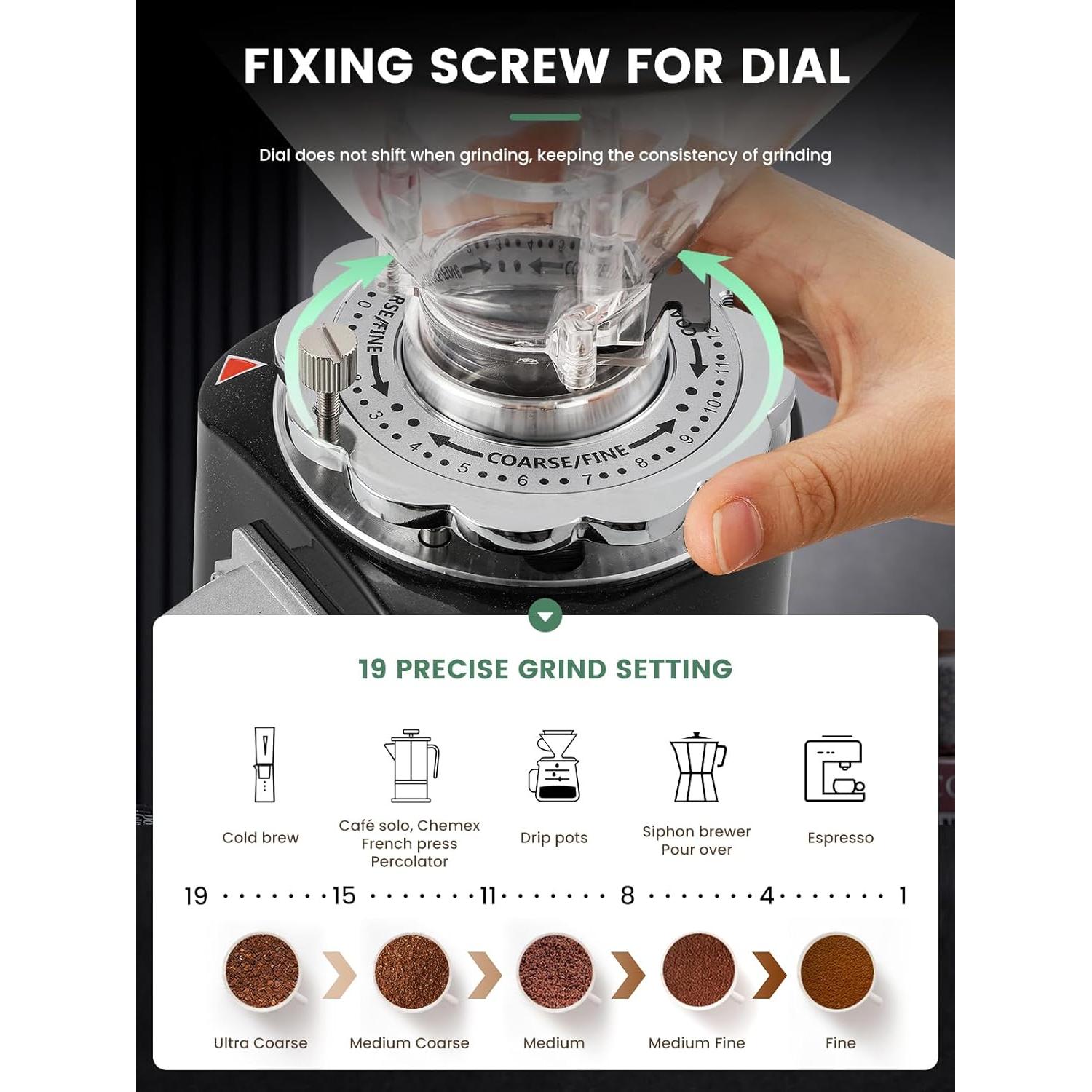 Molino de café eléctrico Huanyu 1 kg ajustable negro