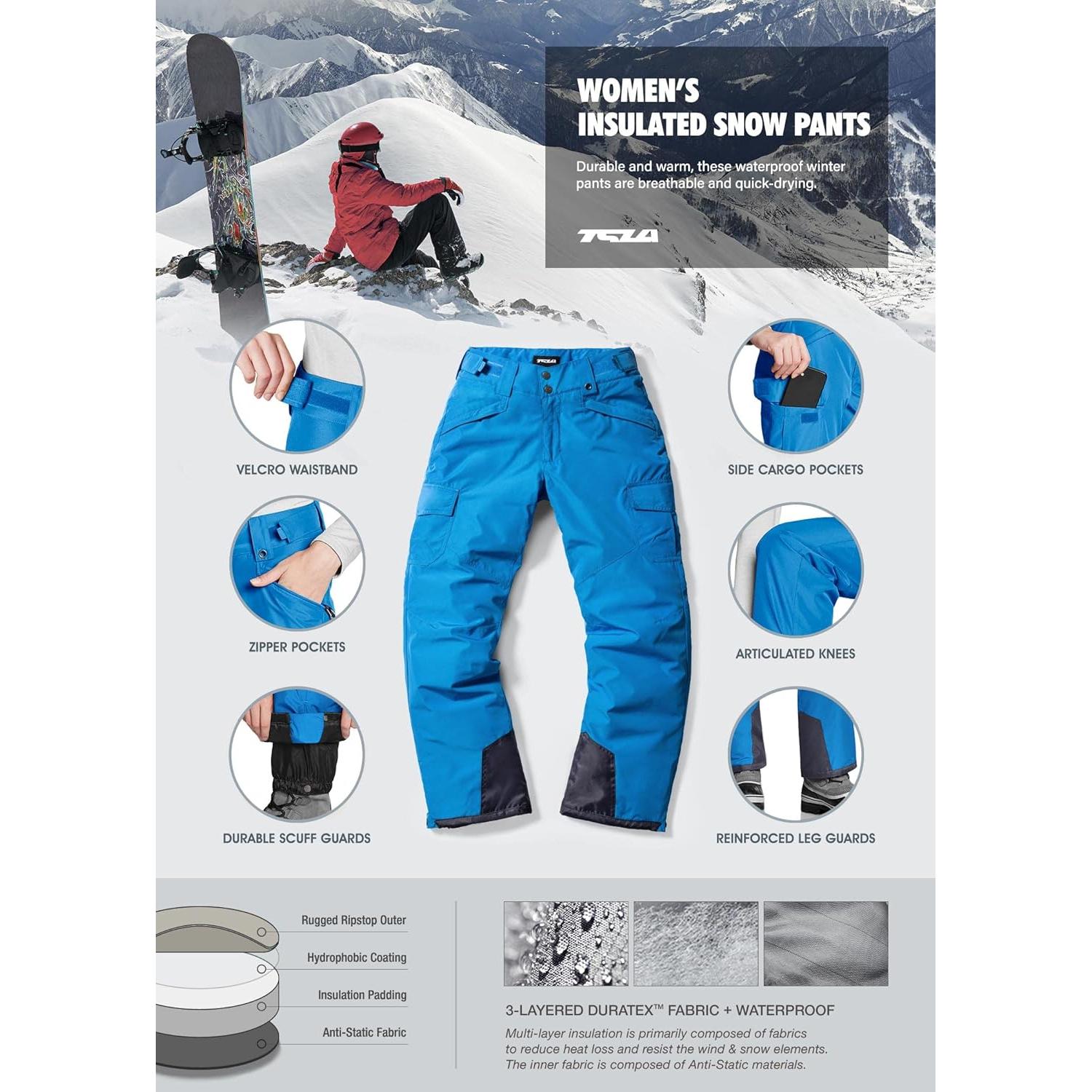 Pantalones de Nieve TSLA para Mujeres Aislados Impermeables