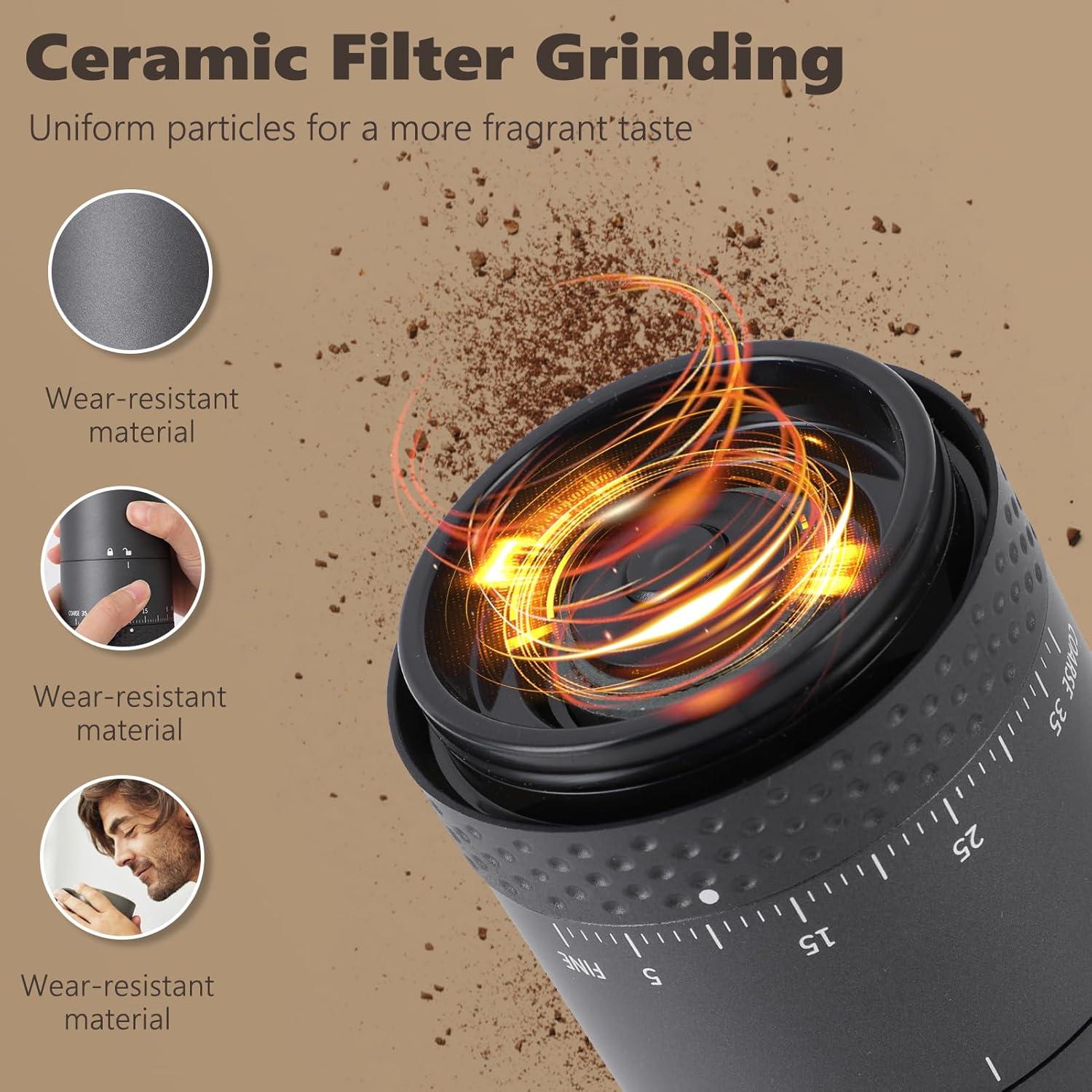 Molino de café portátil VINGVO eléctrico 38 configuraciones USB