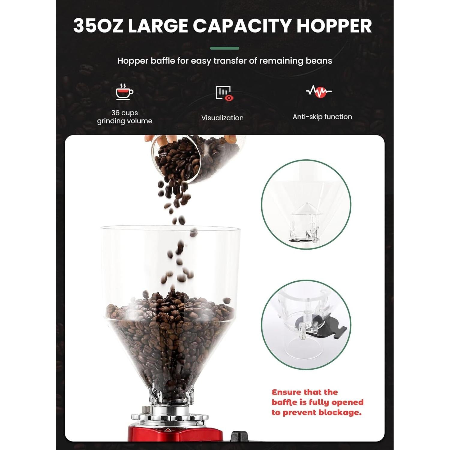 Molino de café eléctrico Huanyu 35 oz rojo, 19 configuraciones