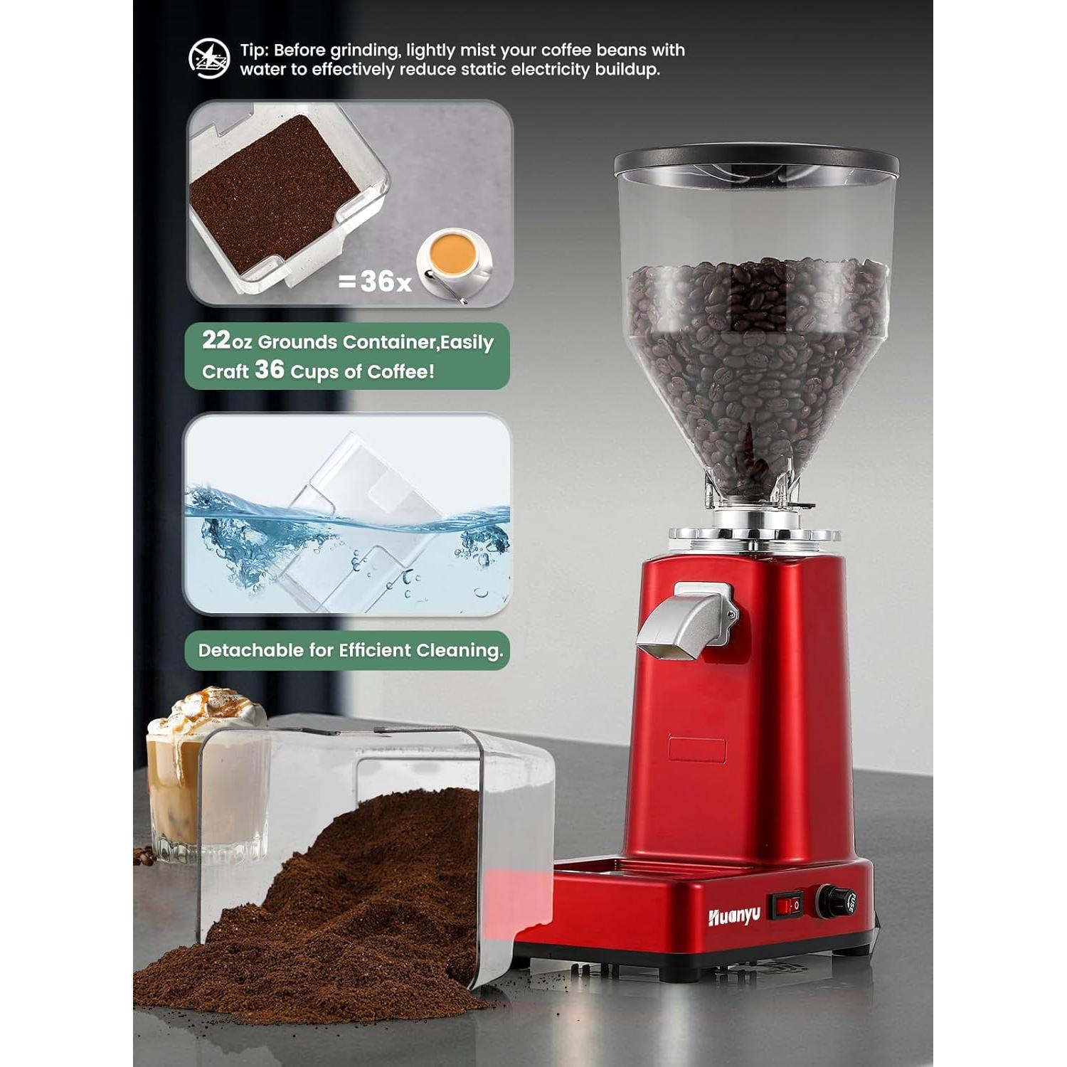 Molino de café eléctrico Huanyu 35 oz rojo, 19 configuraciones