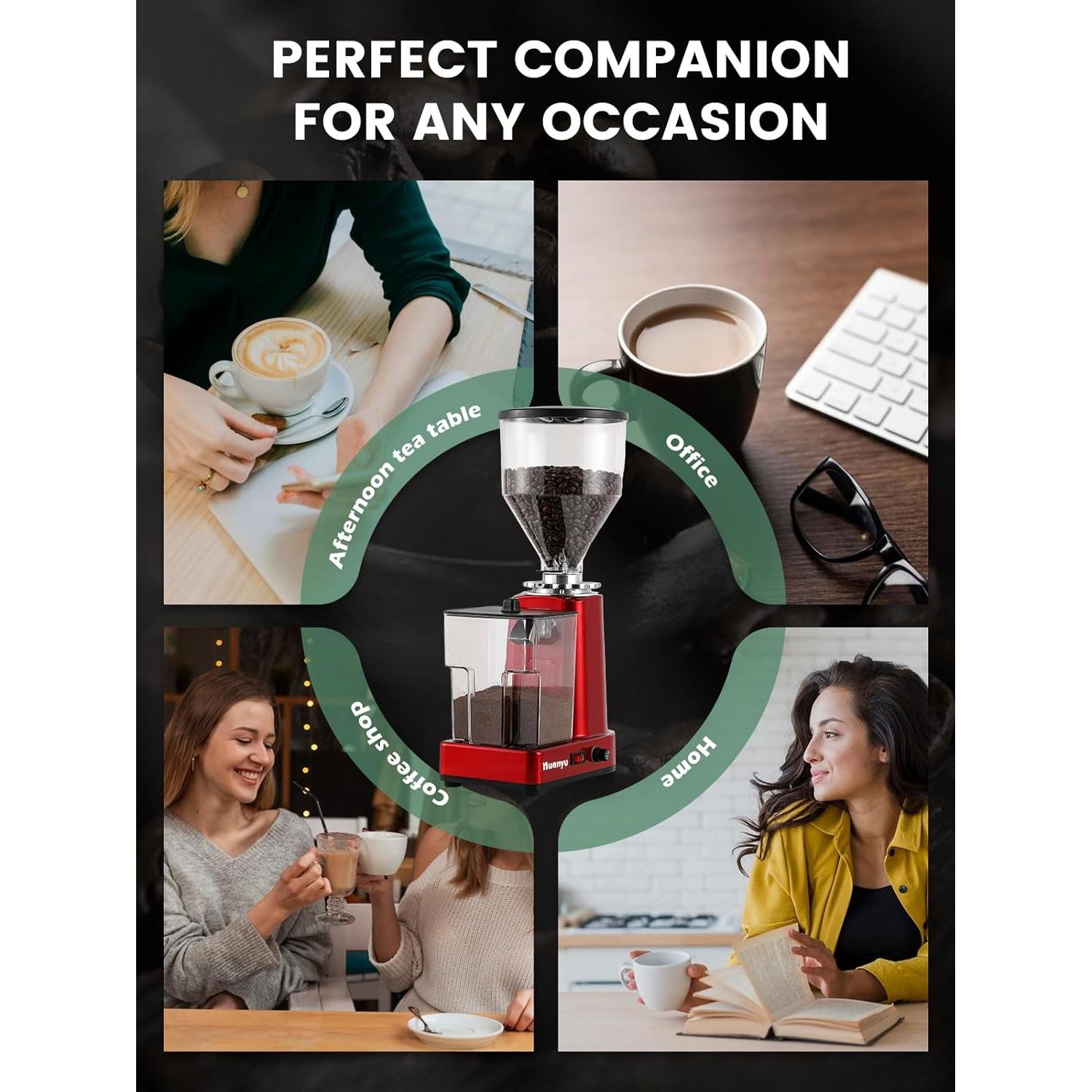 Molino de café eléctrico Huanyu 35 oz rojo, 19 configuraciones