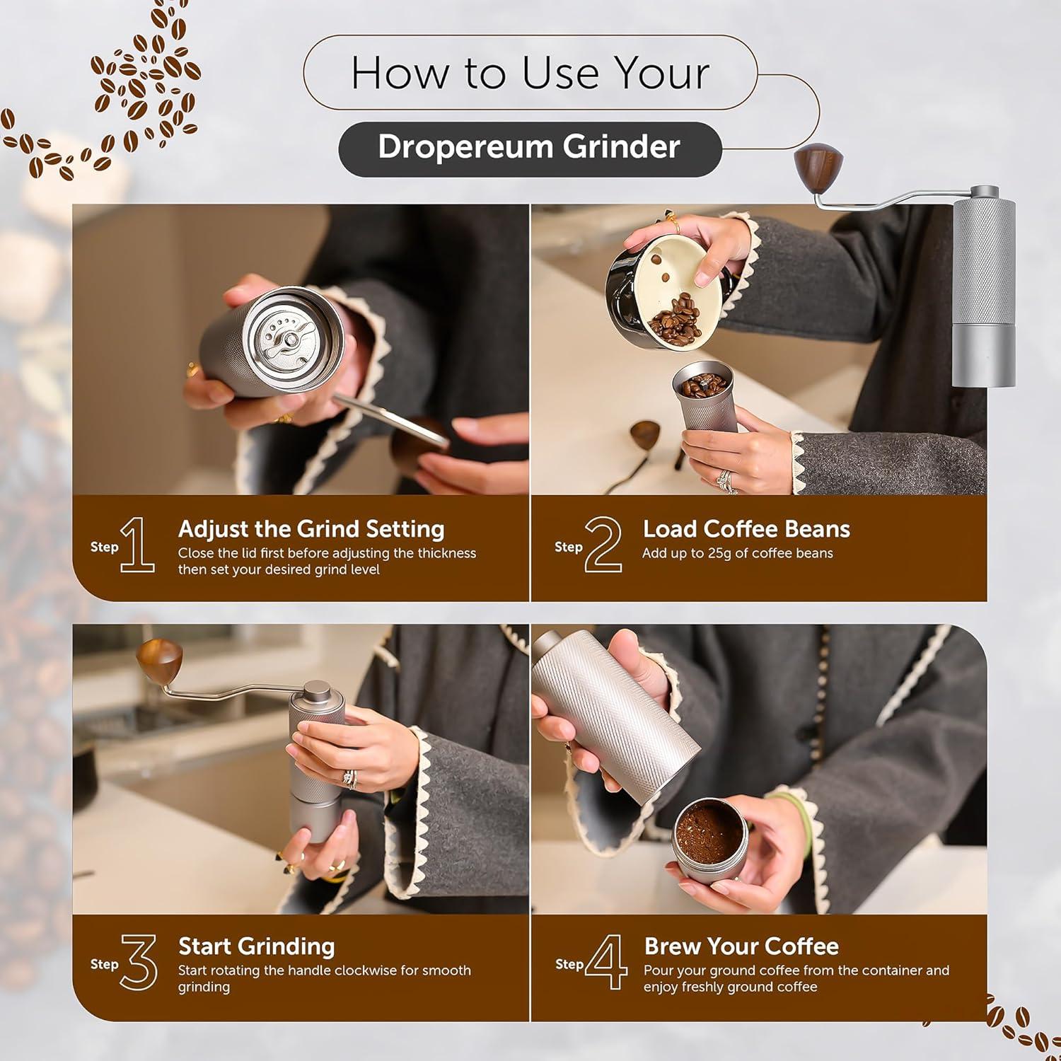 Molino de Café Manual Dropereum 25g Ajustable Acero Inoxidable