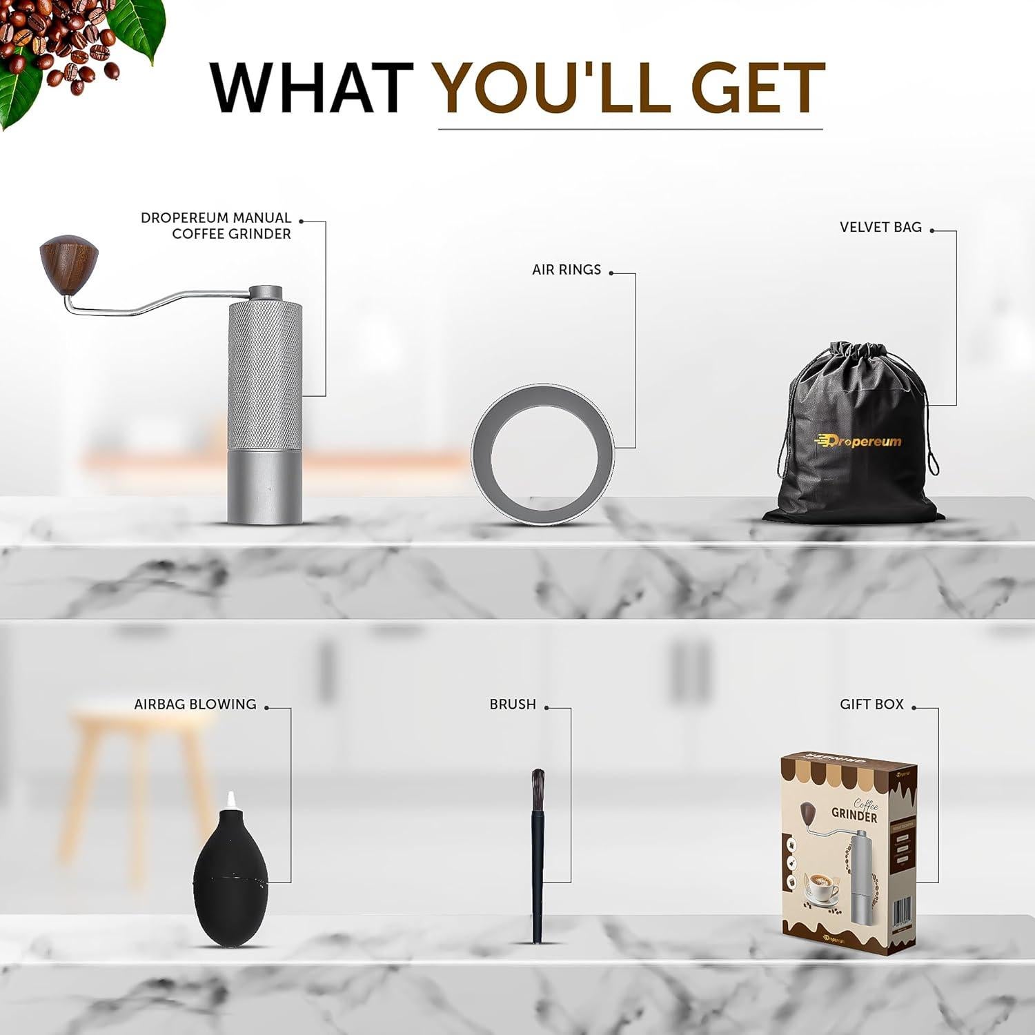 Molino de Café Manual Dropereum 25g Ajustable Acero Inoxidable