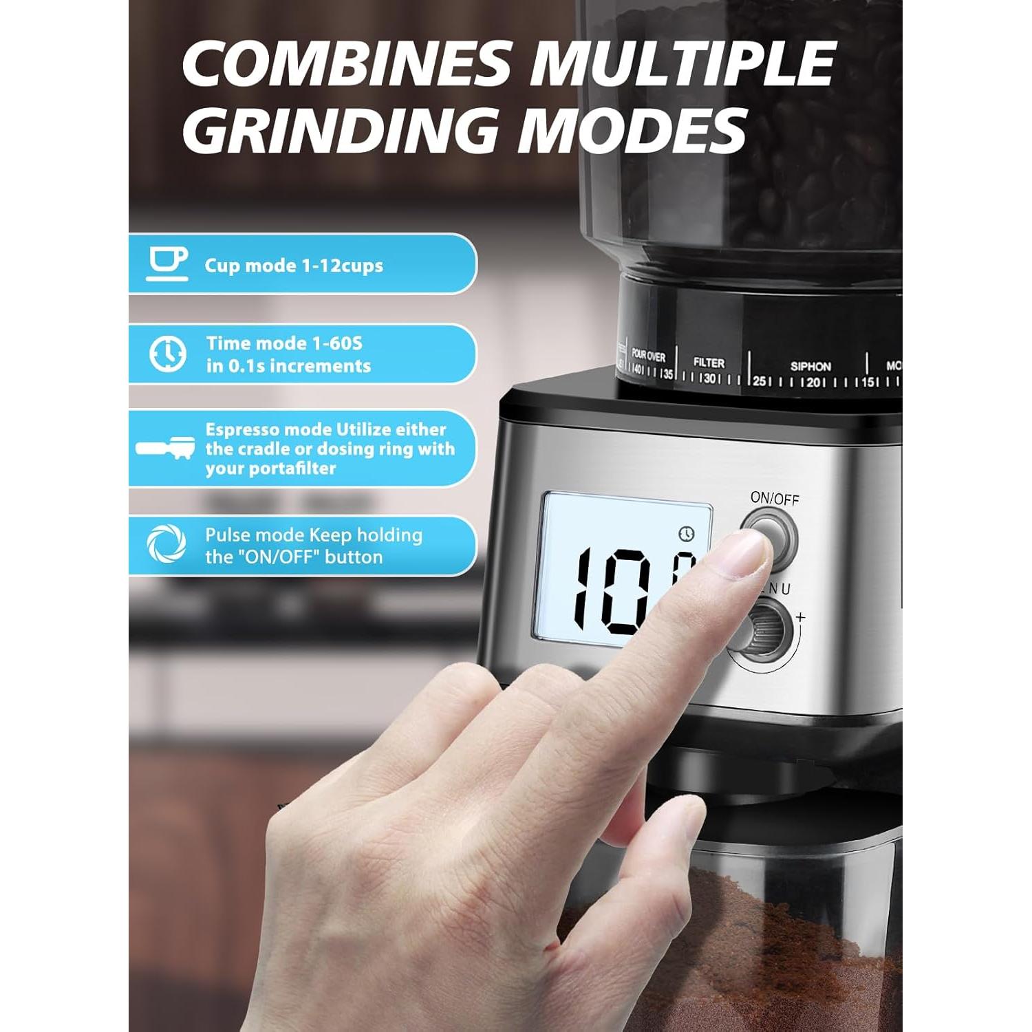 Molino de café eléctrico Homtone NK-0727 con muelas cónicas 40mm