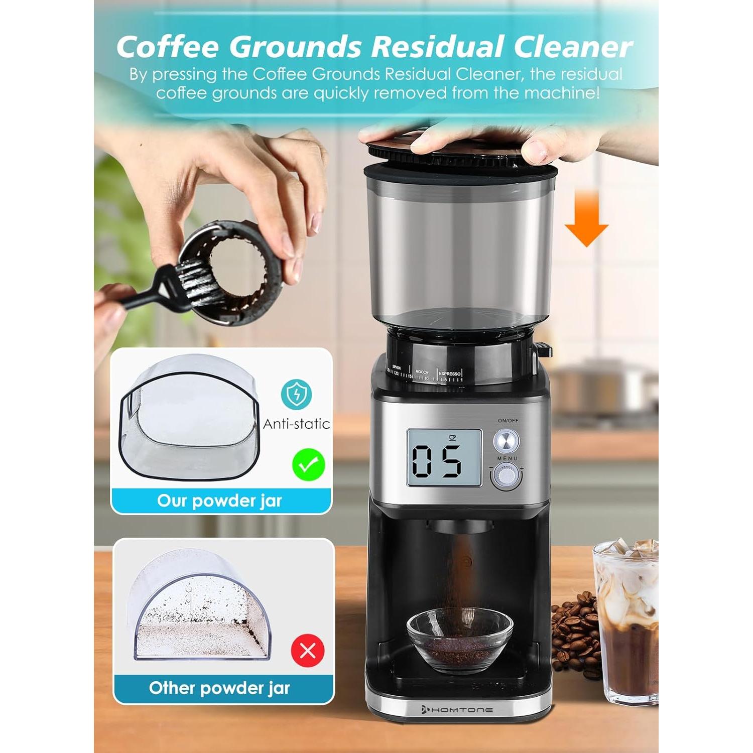 Molino de café eléctrico Homtone NK-0727 con muelas cónicas 40mm