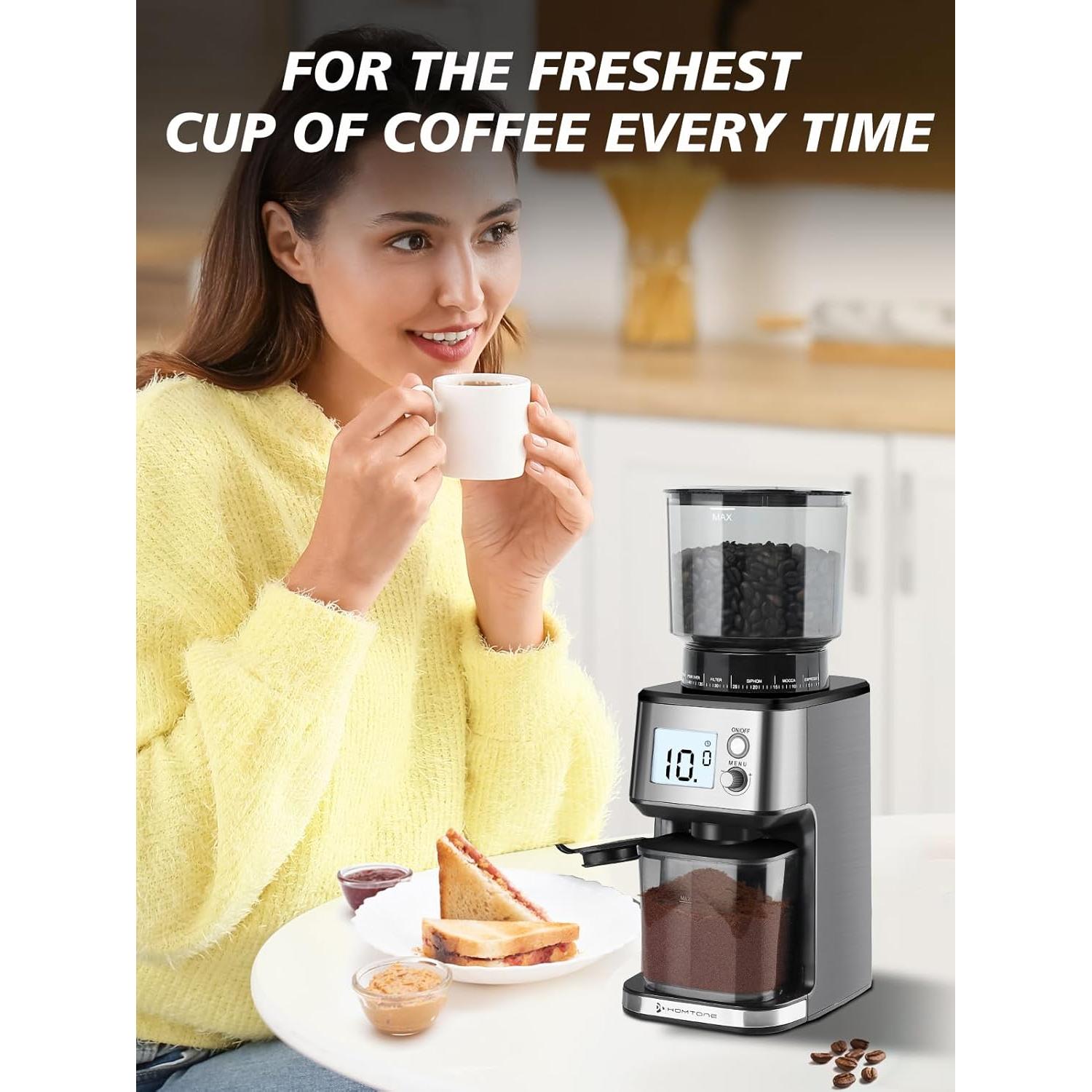 Molino de café eléctrico Homtone NK-0727 con muelas cónicas 40mm