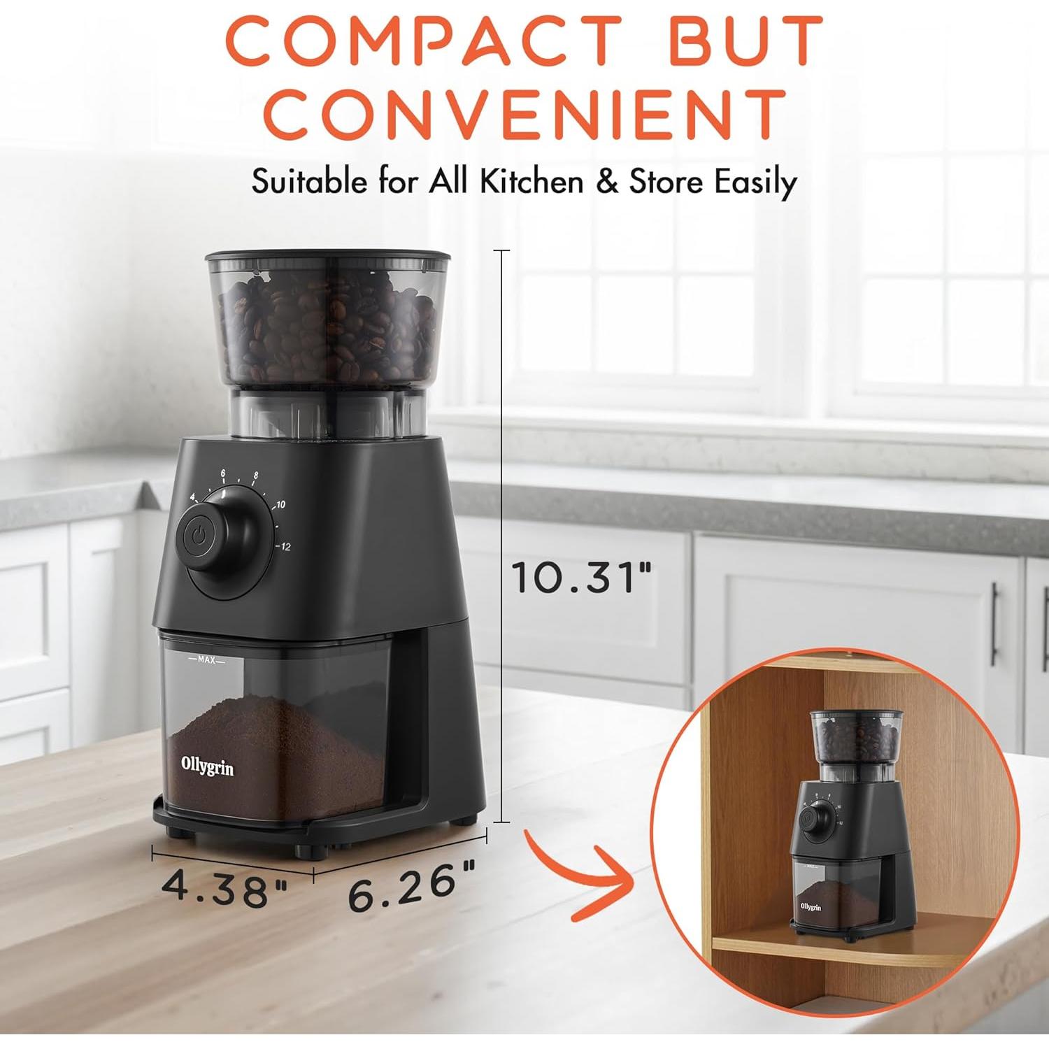 Molino de Café Eléctrico Ollygrin con 30 Ajustes de Molienda