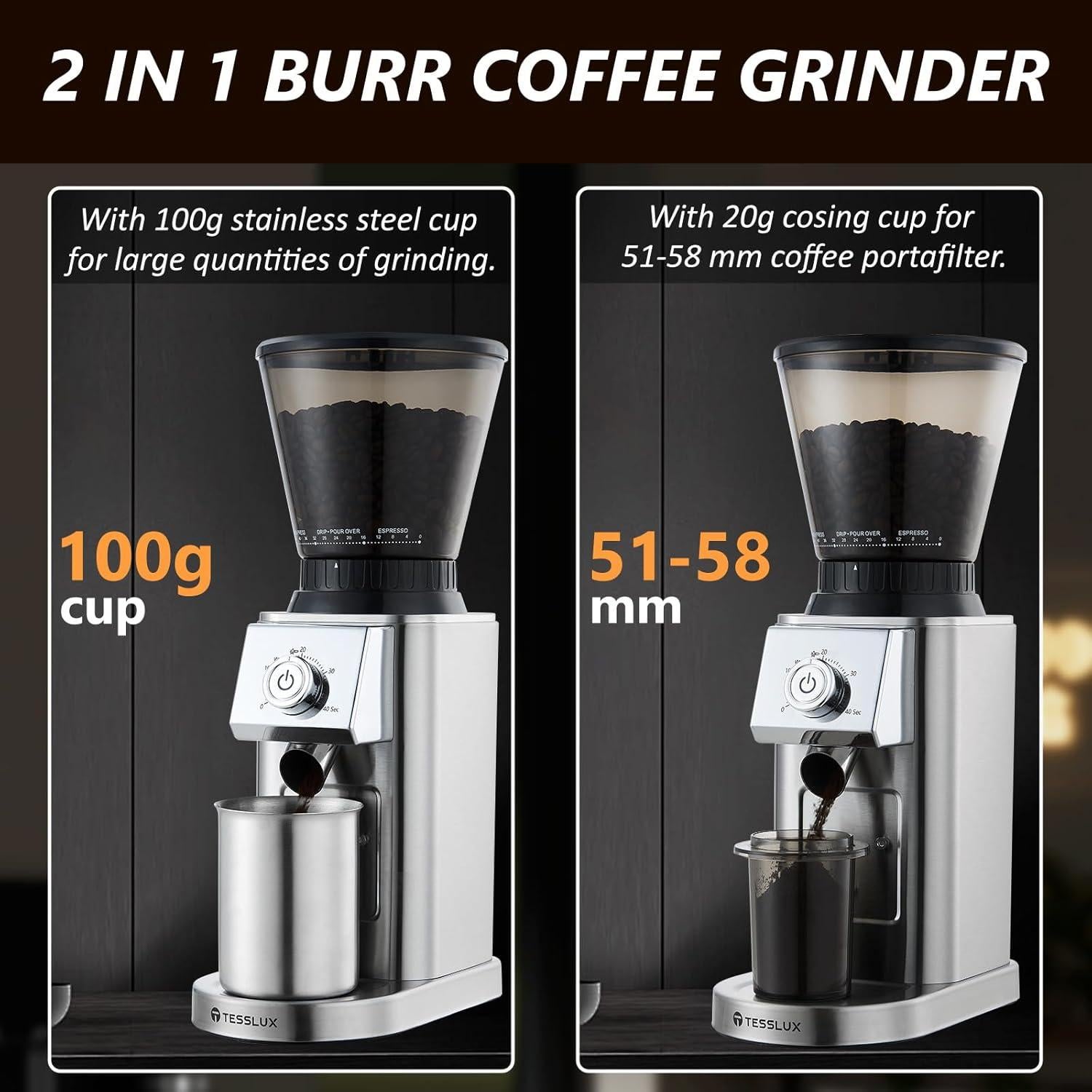 Molino de Café Eléctrico Tesslux TXCG-2503 12oz 340g Antiestático