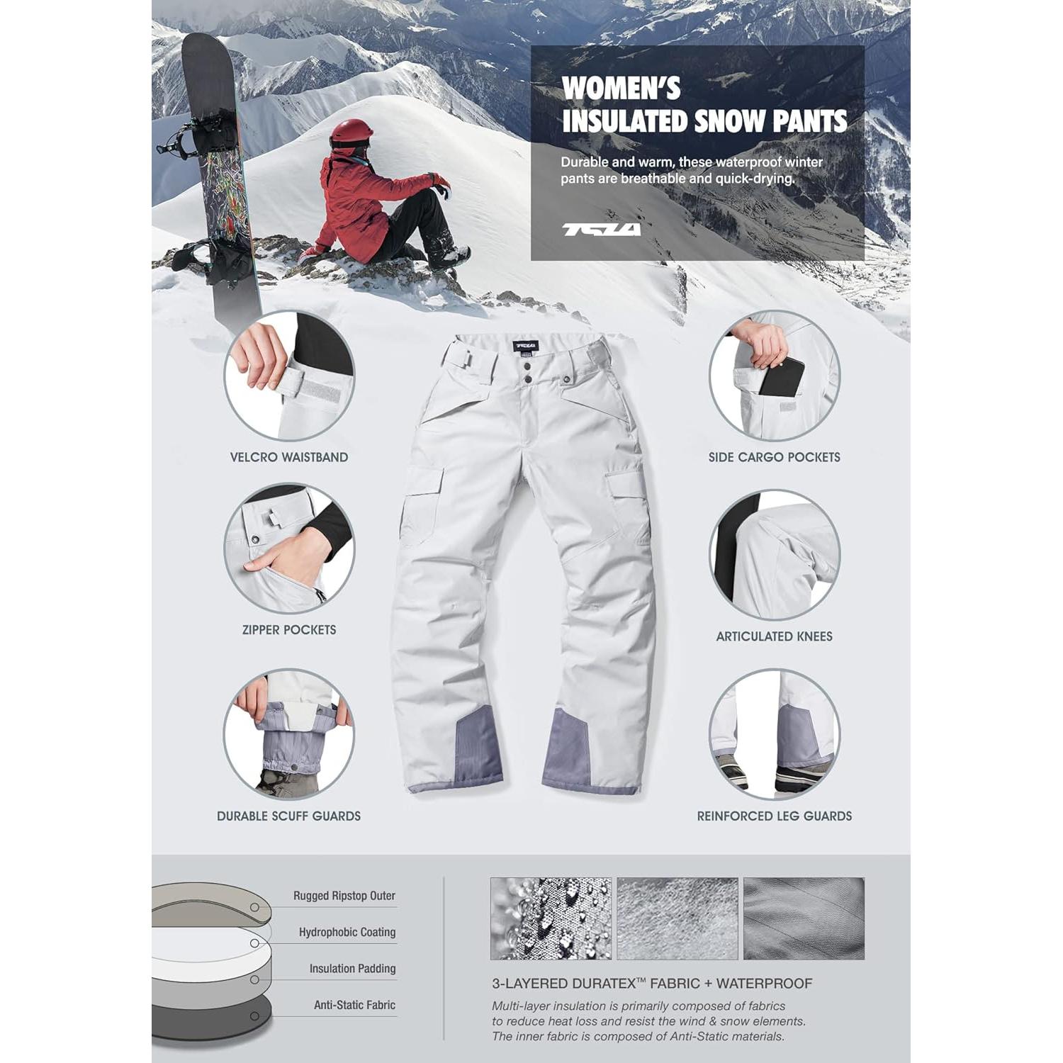 Pantalones de Nieve TSLA para Mujeres Aislados Impermeables