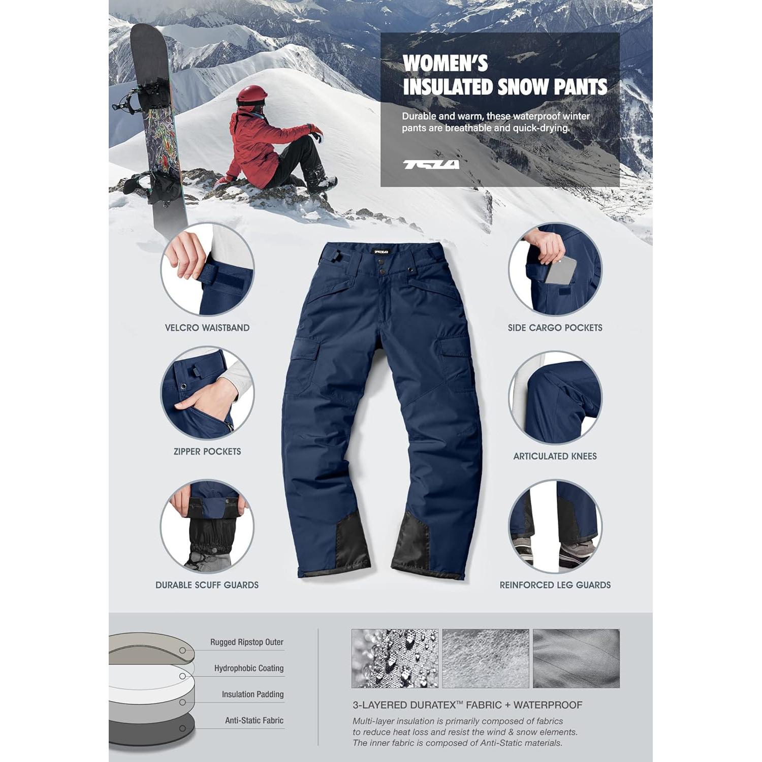 Pantalones de Nieve TSLA para Mujeres Aislados Impermeables