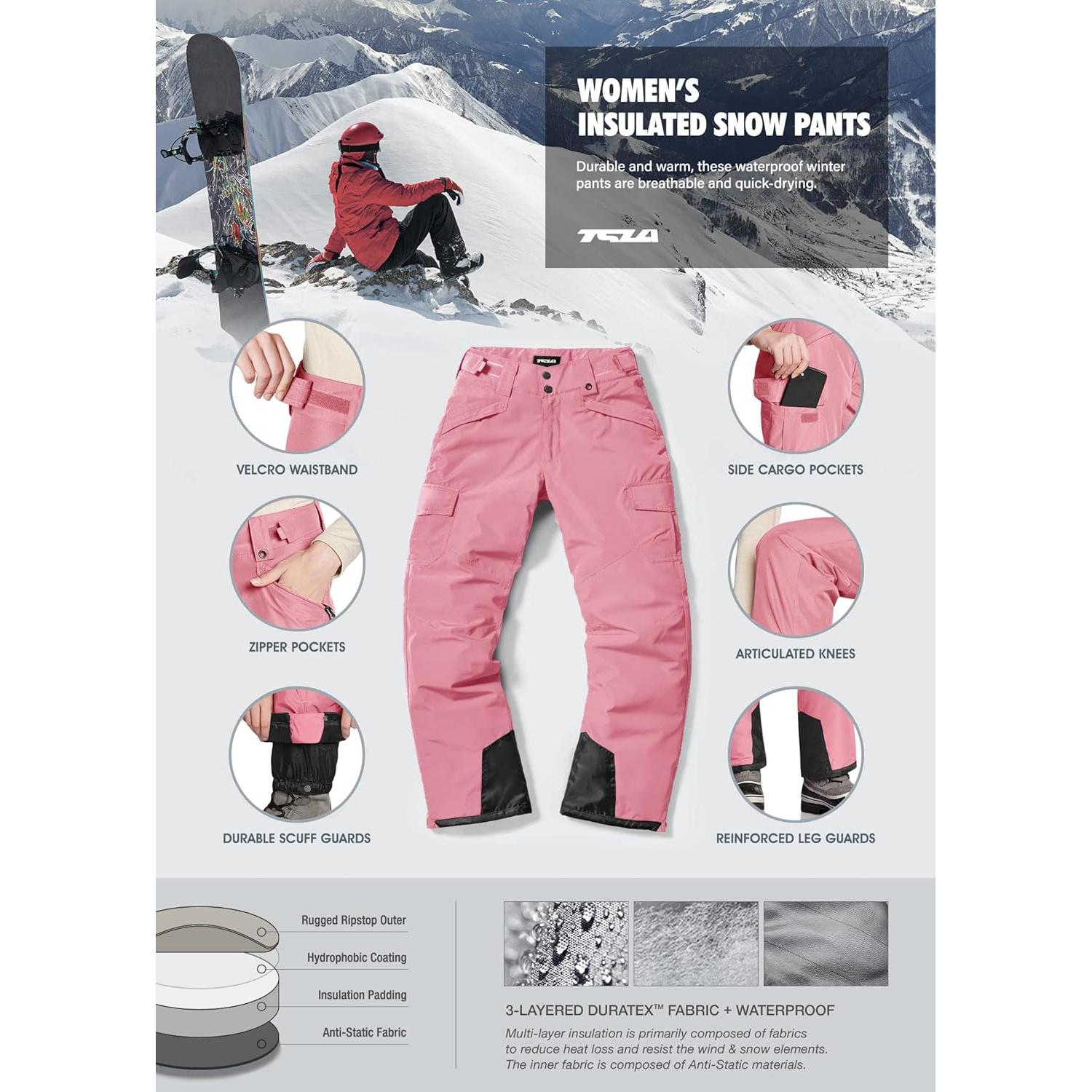 Pantalones de Nieve TSLA para Mujeres Aislados Impermeables