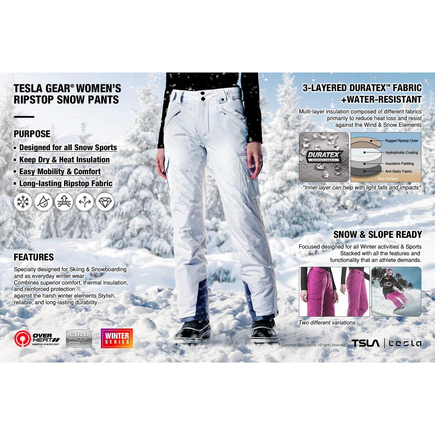 Pantalones de Nieve TSLA para Mujeres X-Large Impermeables