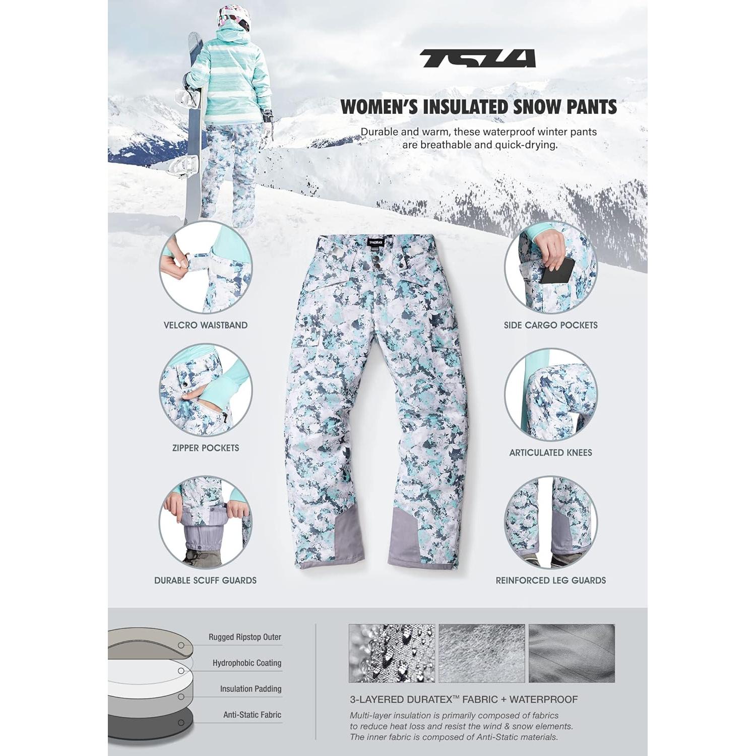 Pantalones de Nieve TSLA para Mujeres Aislados Impermeables