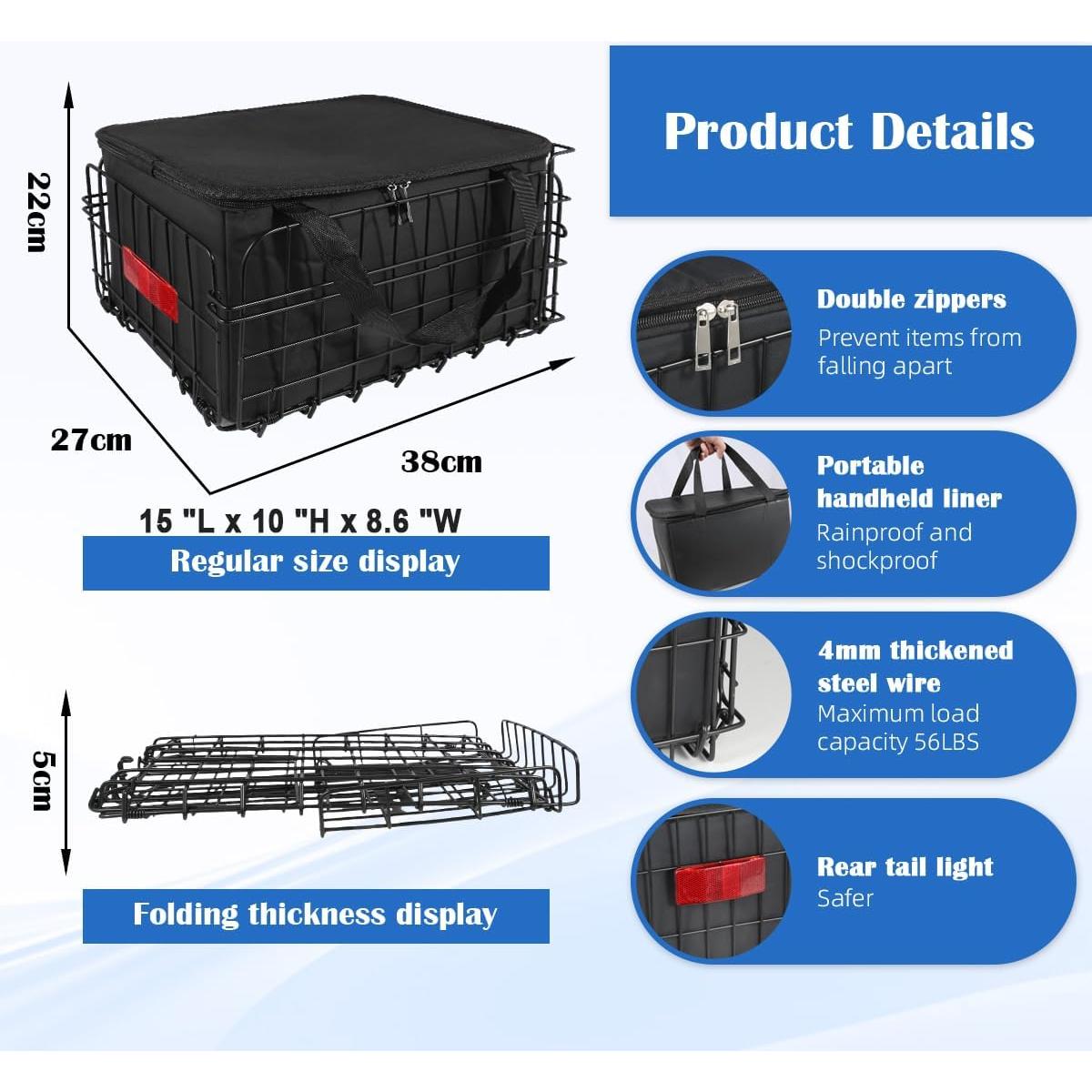 Cesta de Bicicleta Trasera Plegable Lunies con Bolsa Impermeable