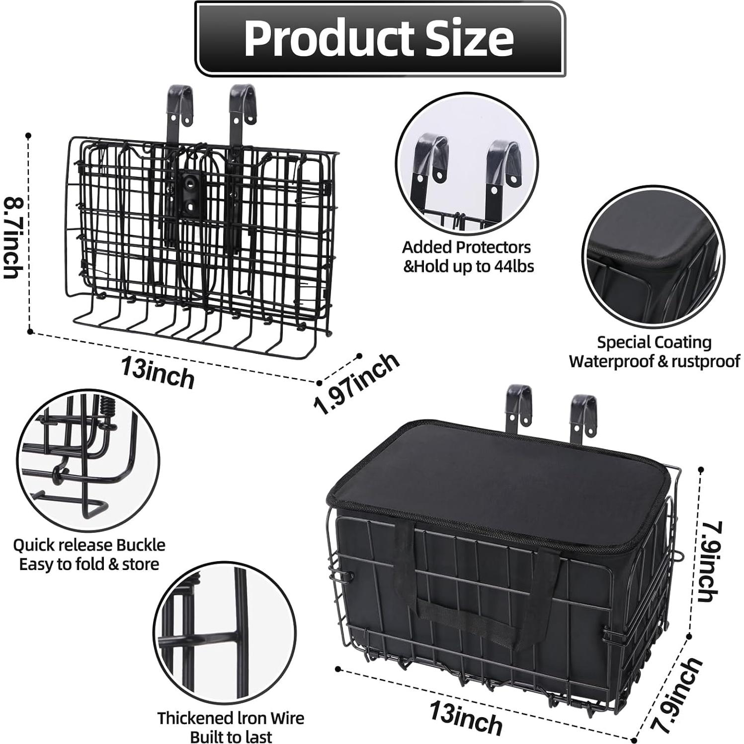 Cesta de Bicicleta QUMMFA Plegable con Bolsa Impermeable 33x20cm