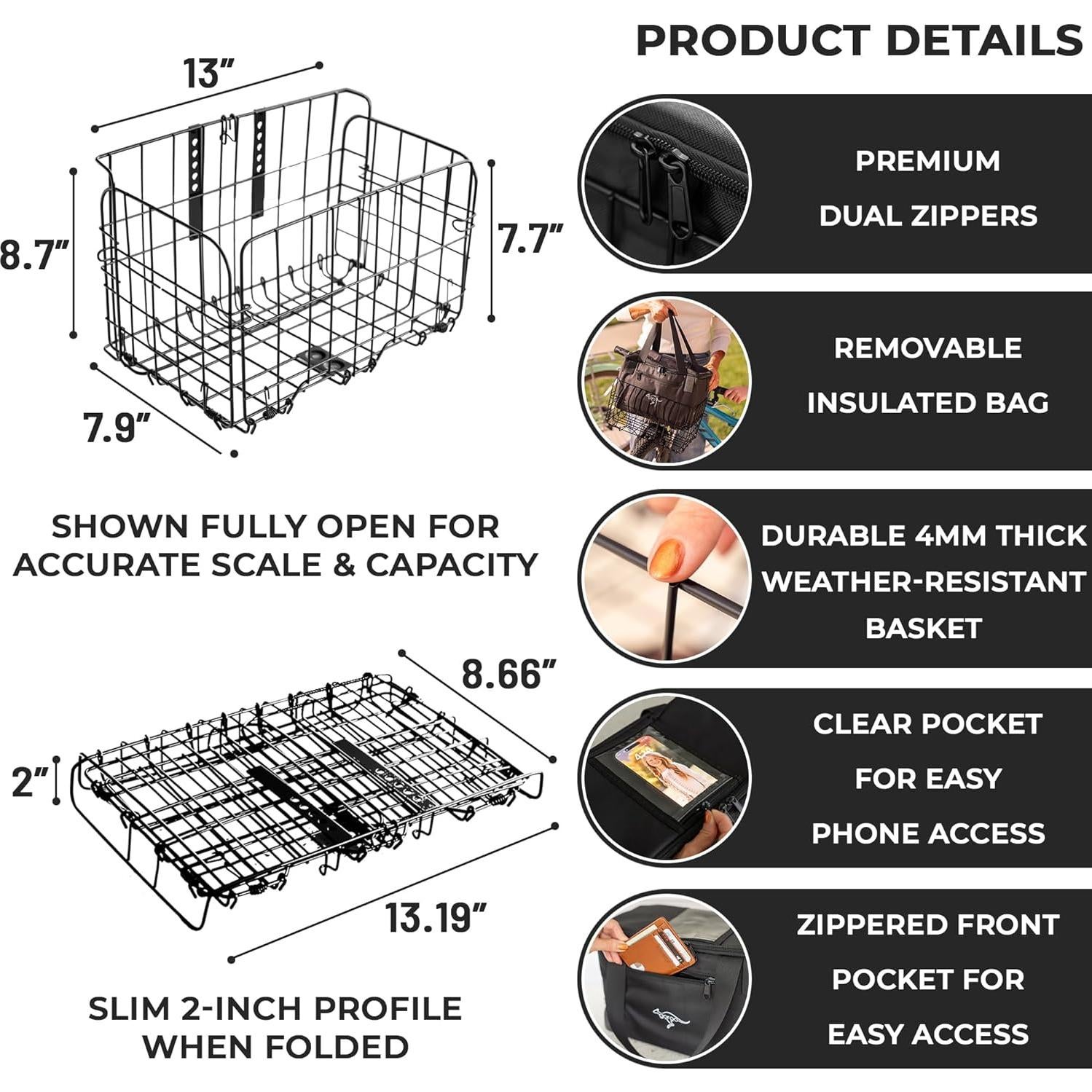 Cesta de Bicicleta Plegable Goroo con Bolsa Térmica 20kg