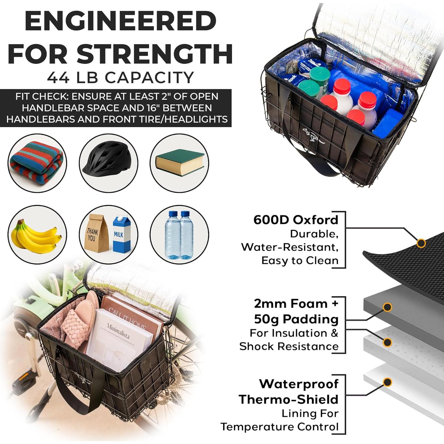 Cesta de Bicicleta Plegable Goroo con Bolsa Térmica 20kg