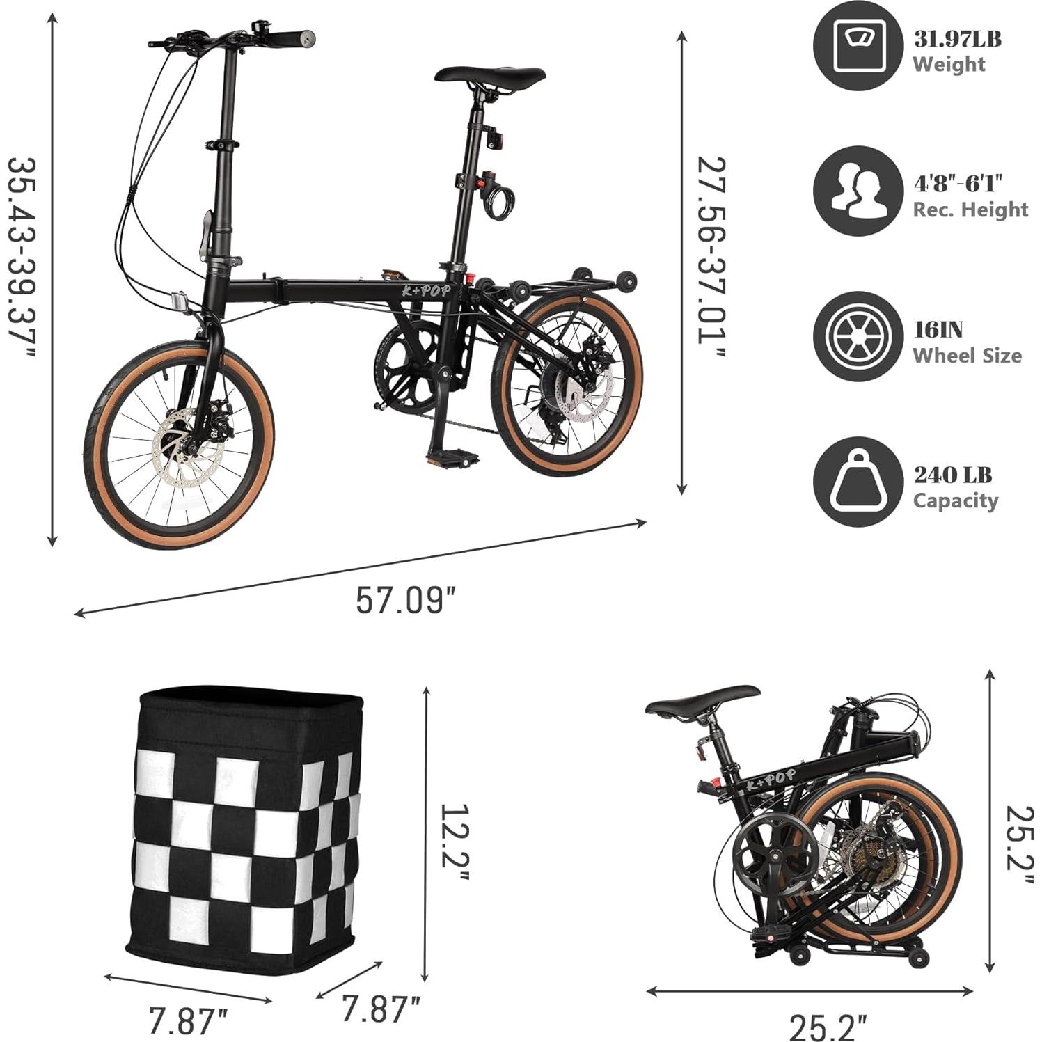 Bicicleta Plegable BGGFNZ 16" 7 Velocidades Frenos de Disco