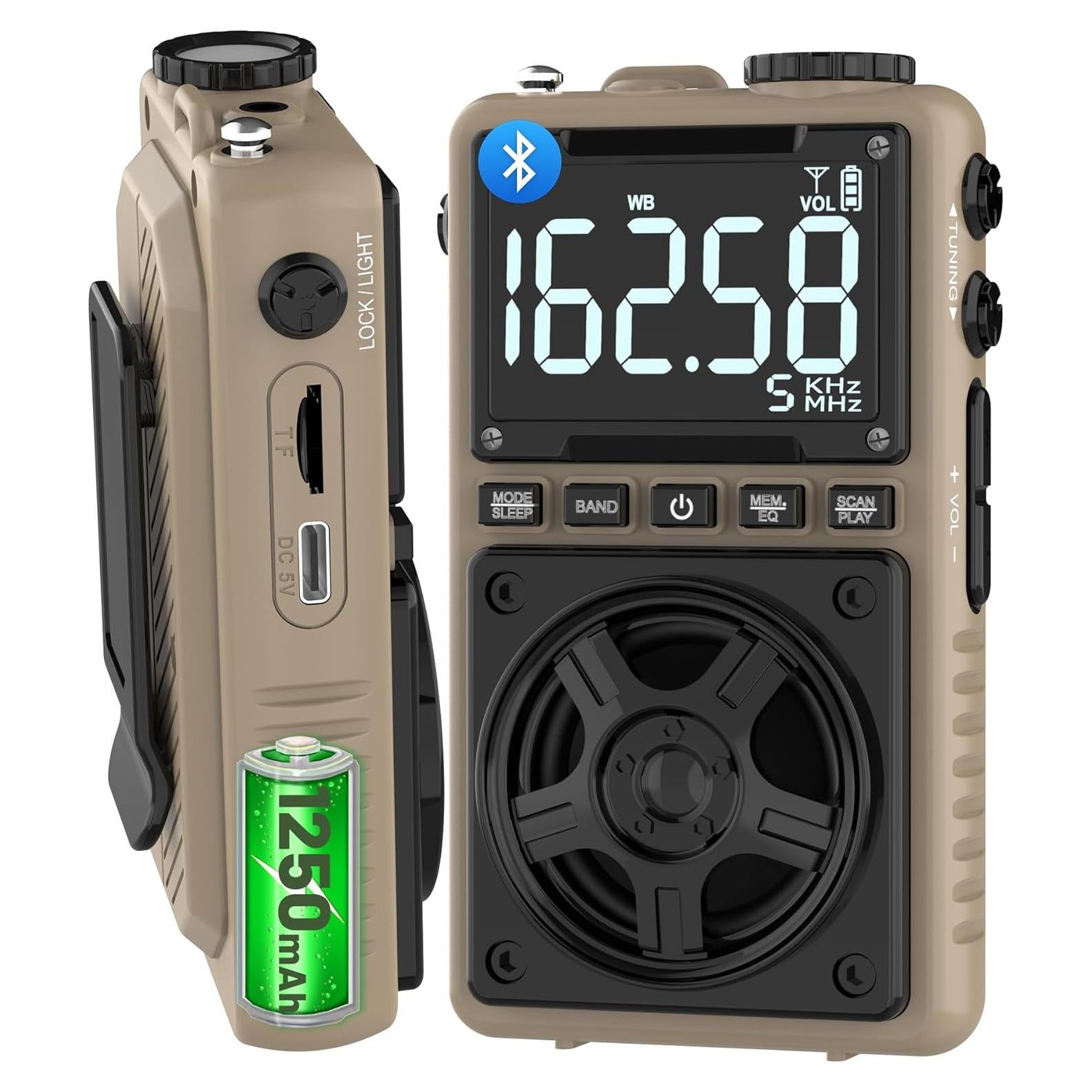 Radio portátil Bluetooth AM FM NOAA Jimeng 1250mAh 5W