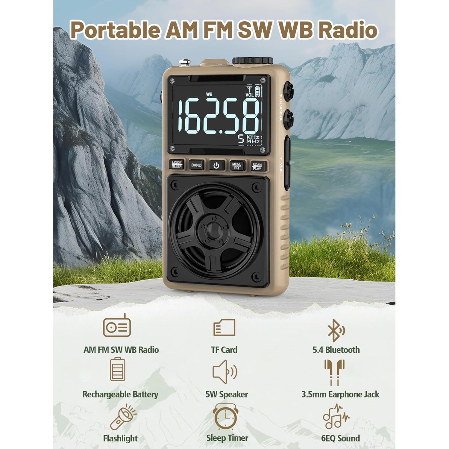 Radio portátil Bluetooth AM FM NOAA Jimeng 1250mAh 5W