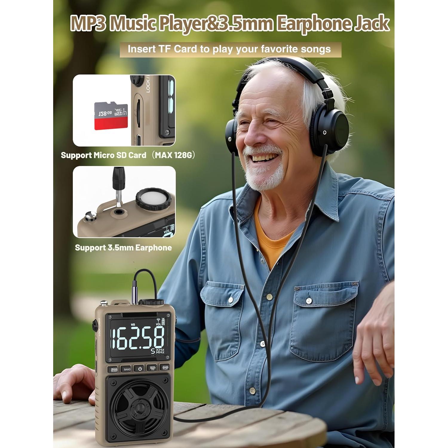 Radio portátil Bluetooth AM FM NOAA Jimeng 1250mAh 5W