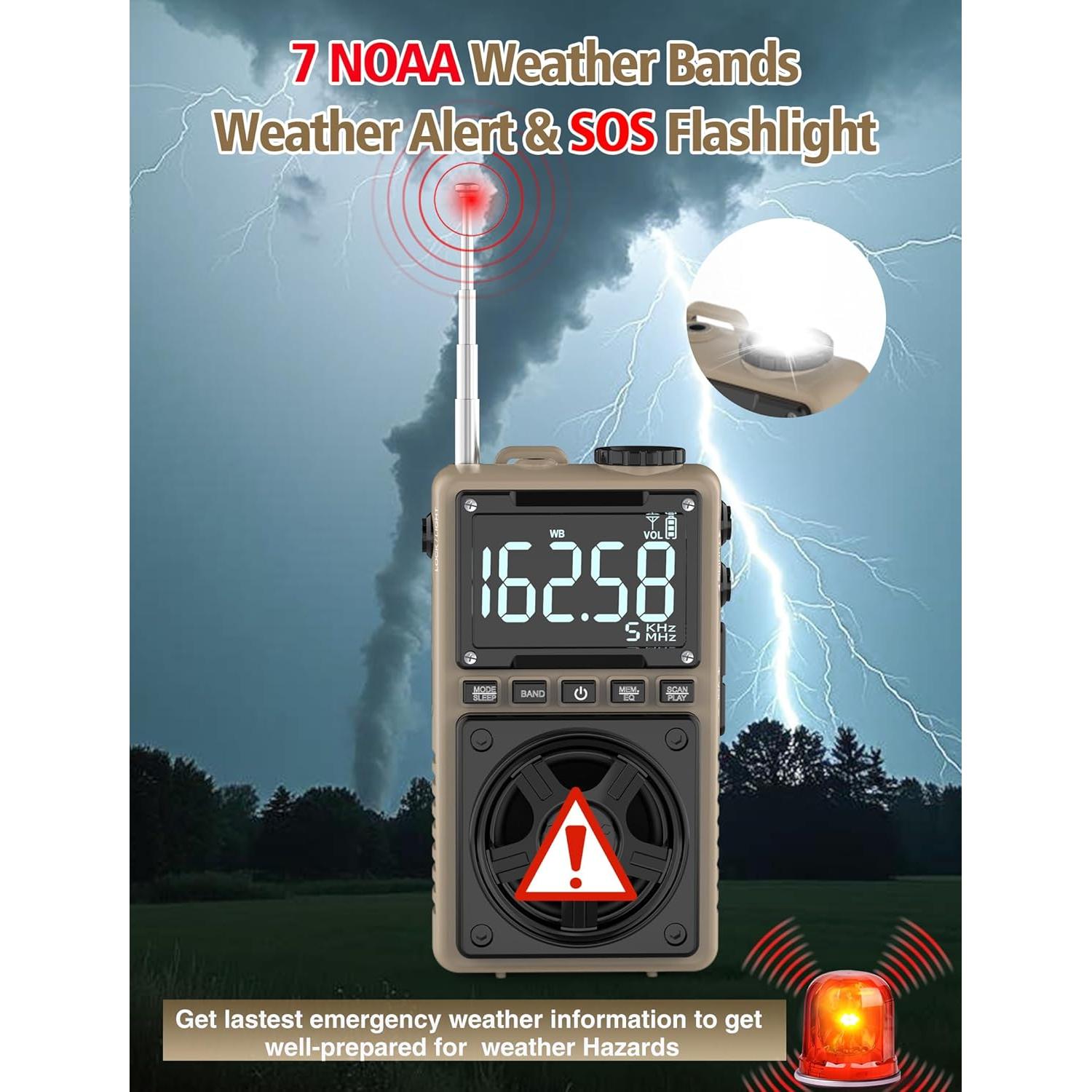 Radio portátil Bluetooth AM FM NOAA Jimeng 1250mAh 5W