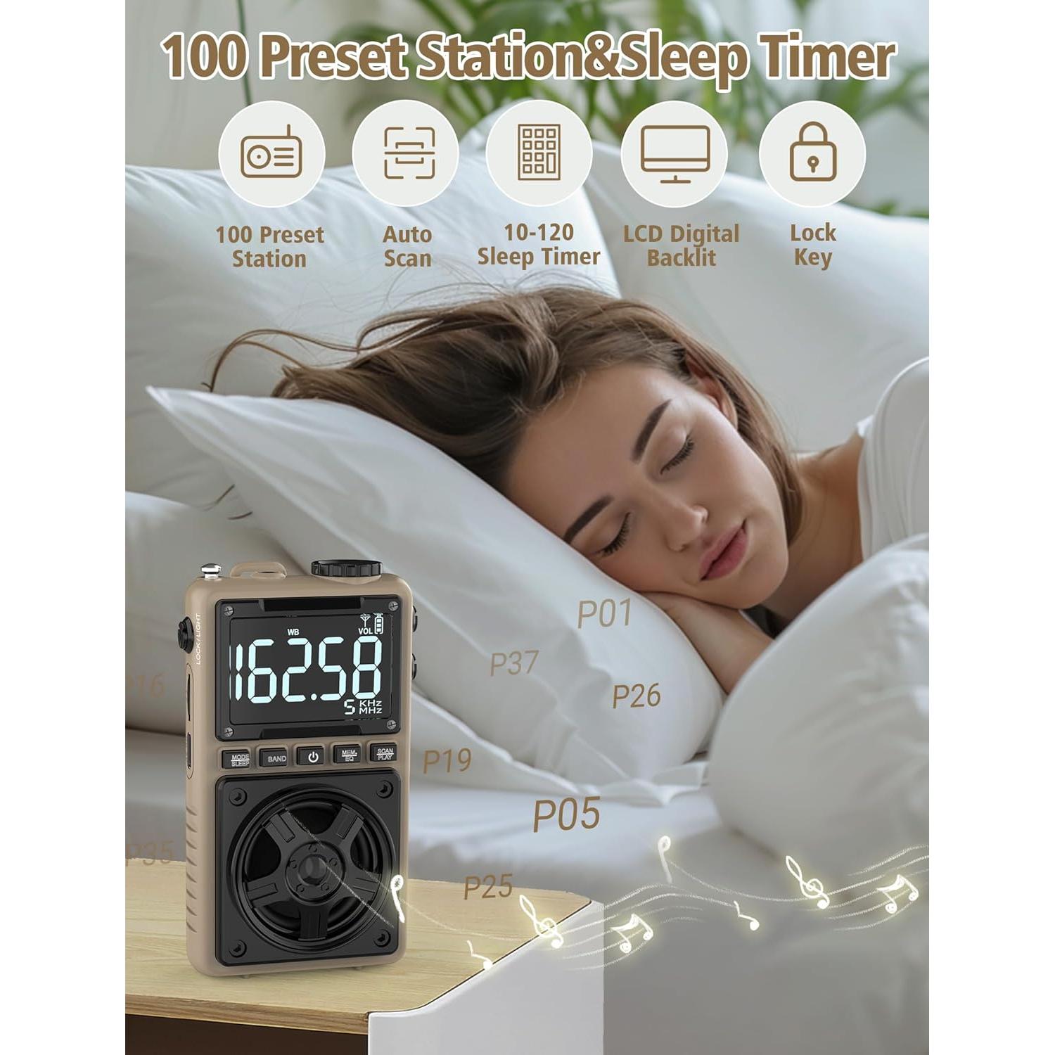 Radio portátil Bluetooth AM FM NOAA Jimeng 1250mAh 5W