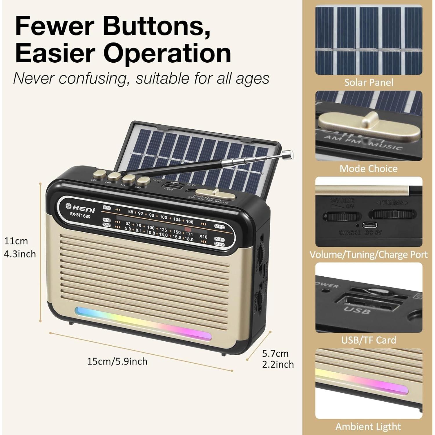 Radio Solar Portátil G Keni AM FM SW Bluetooth 1200mAh