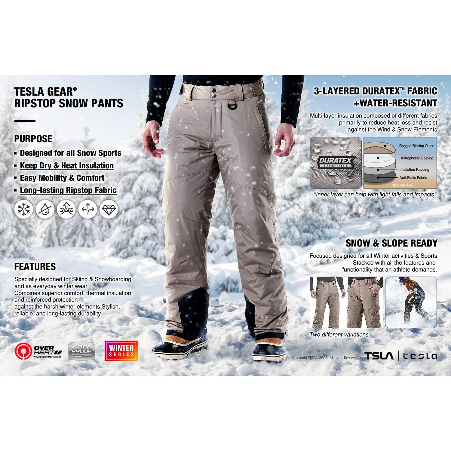 Pantalones de Nieve TSLA para Hombre XX-Large Impermeables