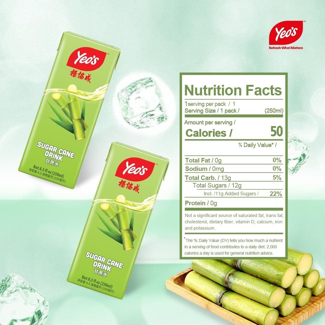 Bebida de caña de azúcar Yeo's - Paquete de 24 cartones 250 ml