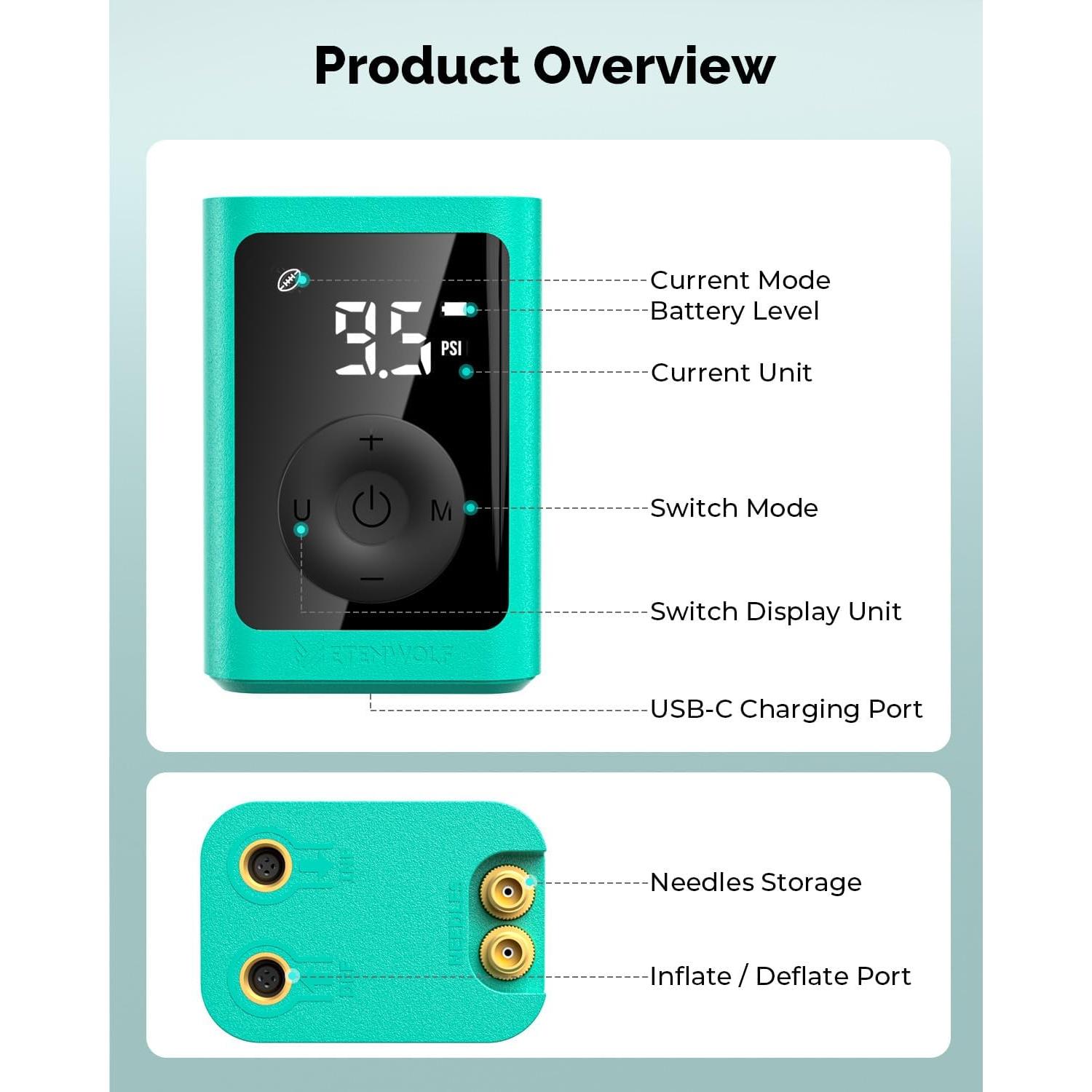 Bomba de Aire Eléctrica ETENWOLF P300 para Balones 2-17 PSI