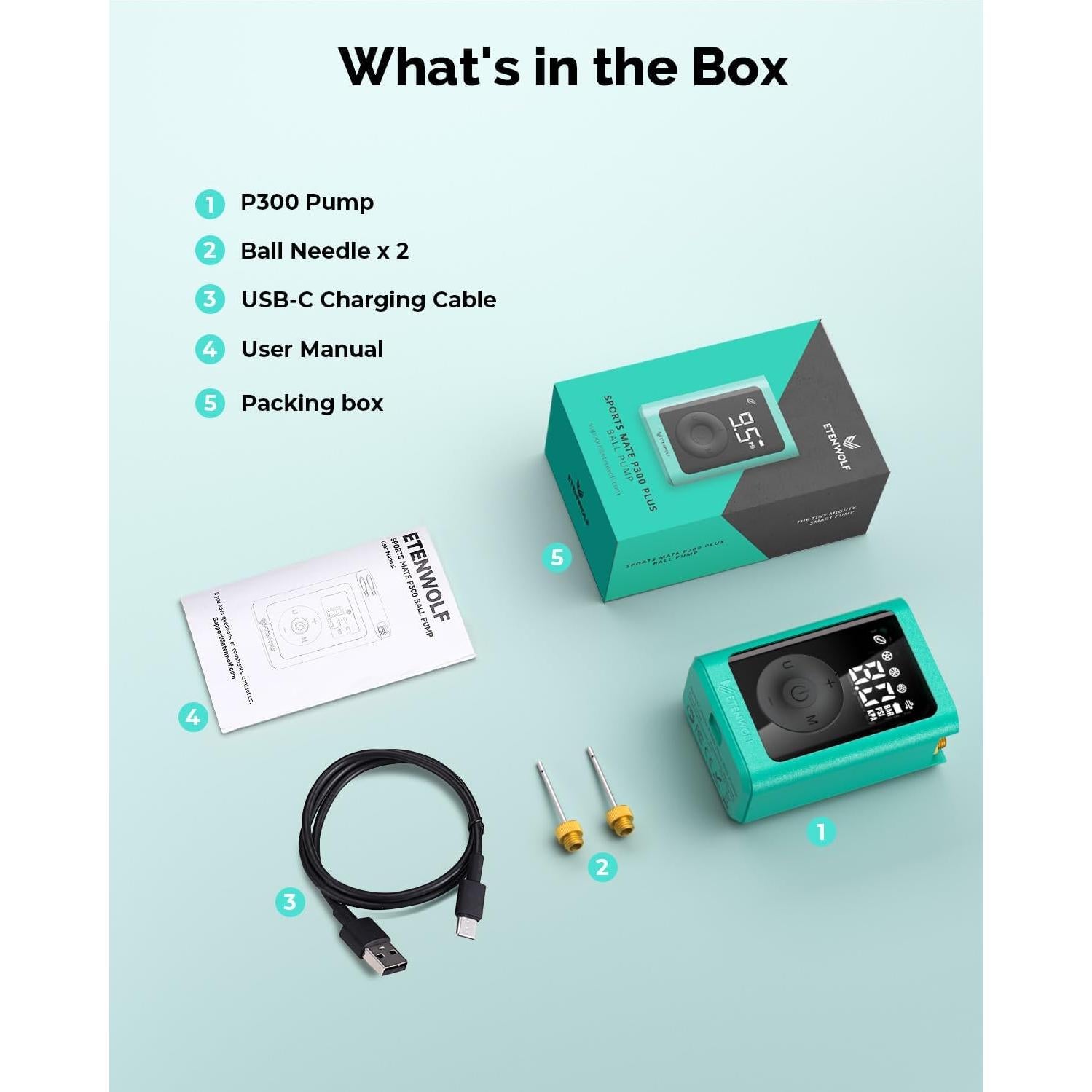 Bomba de Aire Eléctrica ETENWOLF P300 para Balones 2-17 PSI